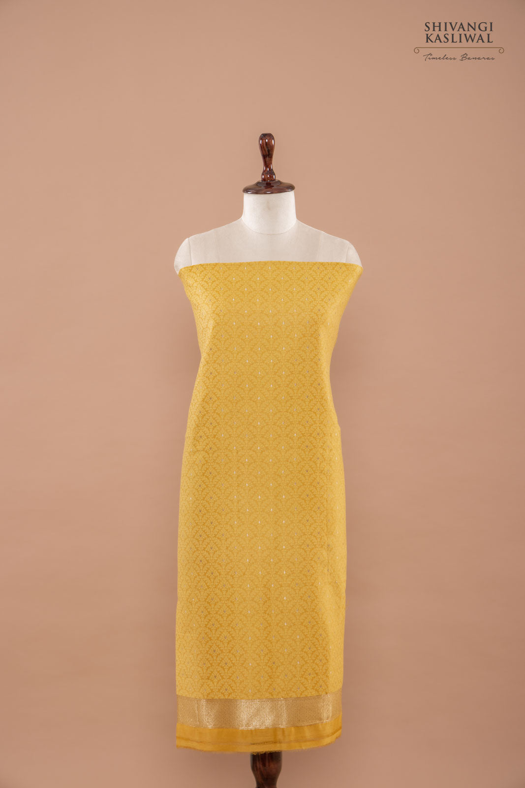 Mustard Yellow Handwoven Banarasi Chanderi Suit Piece