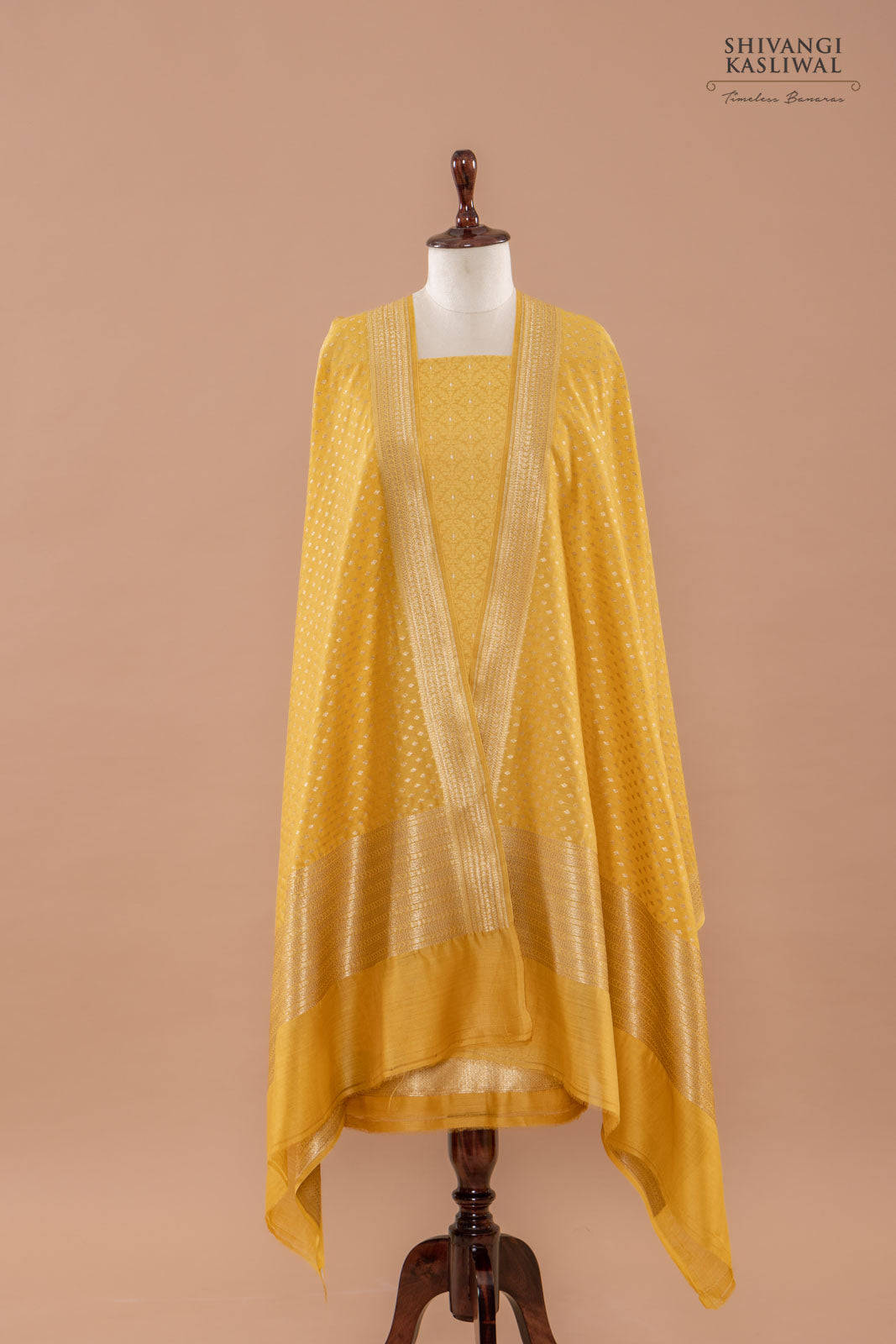 Mustard Yellow Handwoven Banarasi Chanderi Suit Piece