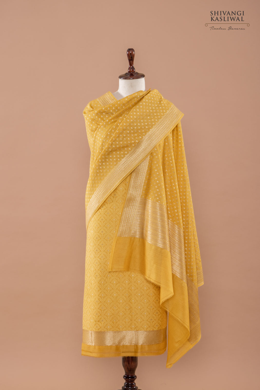 Mustard Yellow Handwoven Banarasi Chanderi Suit Piece