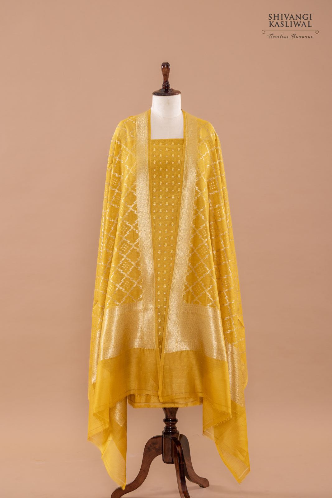 Mustard Yellow Handwoven Banarasi Chanderi Suit Piece