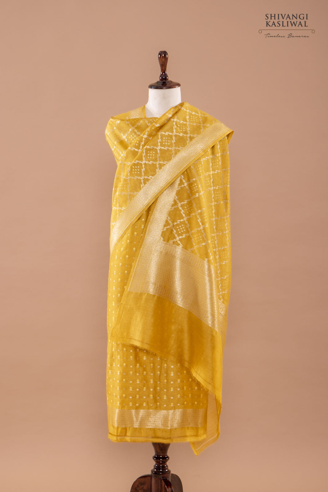 Mustard Yellow Handwoven Banarasi Chanderi Suit Piece