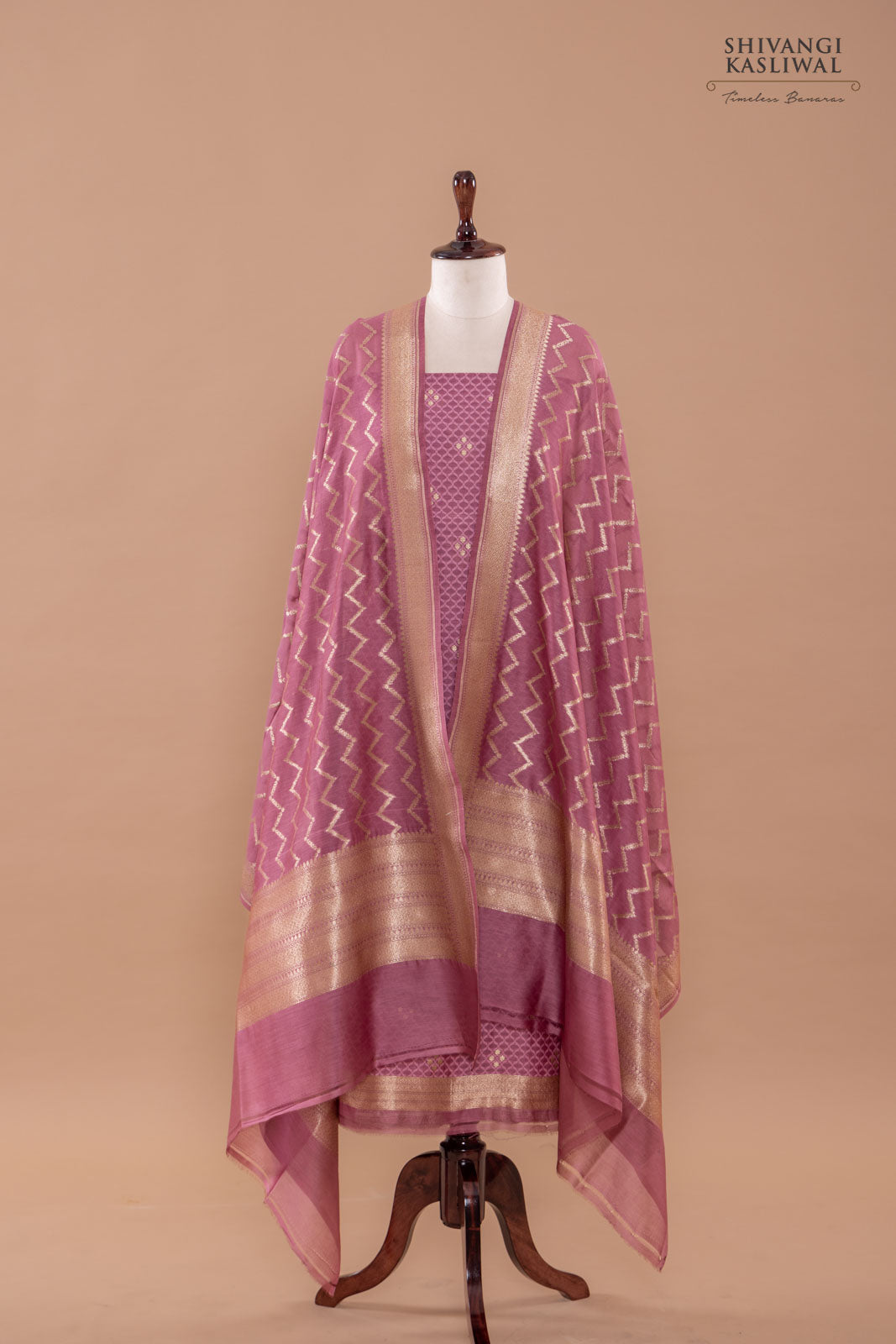 Onion Pink Handwoven Banarasi Chanderi Suit Piece