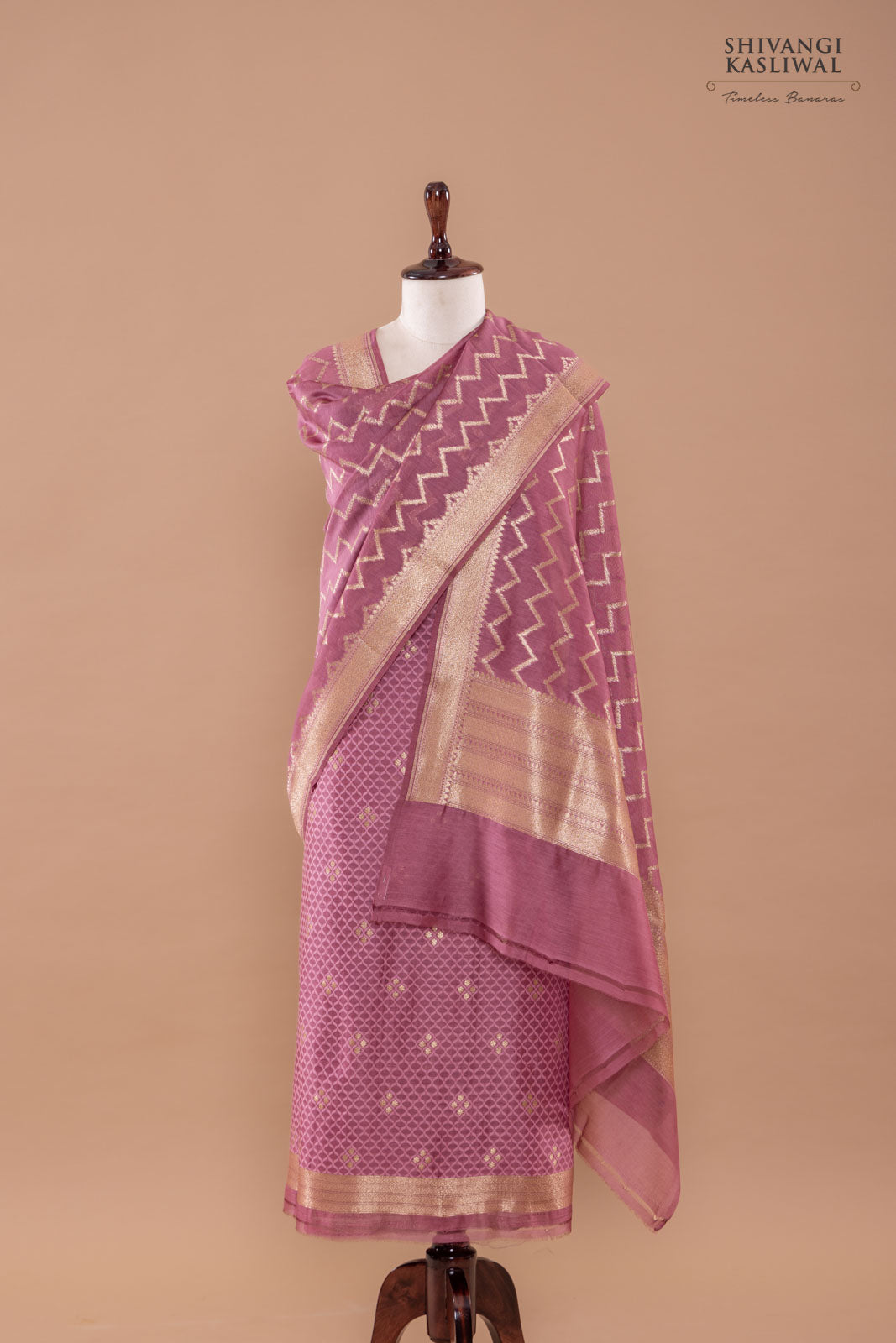 Onion Pink Handwoven Banarasi Chanderi Suit Piece
