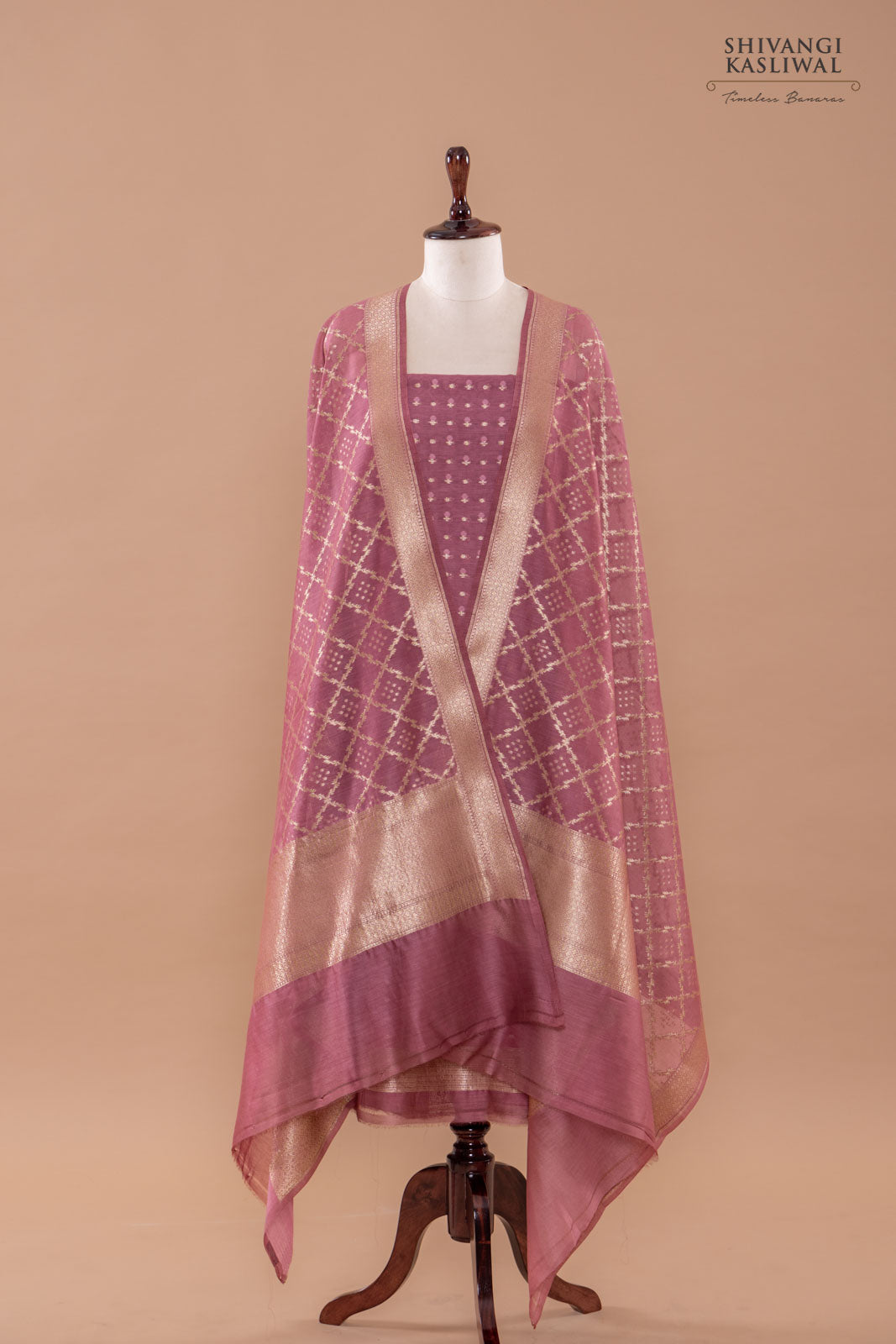 Onion Pink Handwoven Banarasi Chanderi Suit Piece