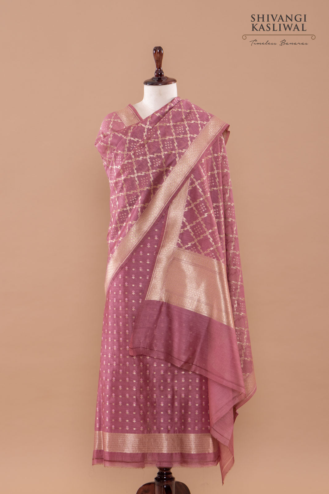 Onion Pink Handwoven Banarasi Chanderi Suit Piece