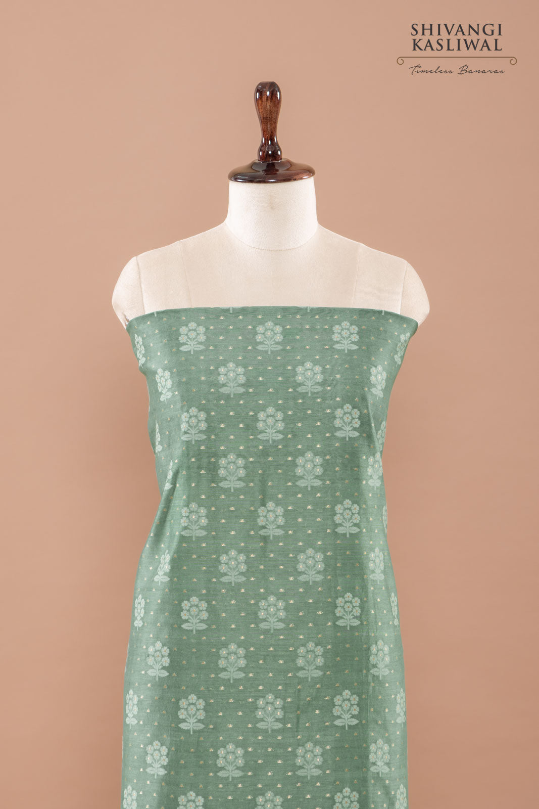 Sage Green Handwoven Banarasi Chanderi Suit Piece