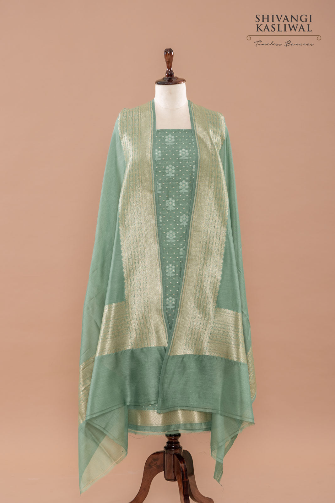 Sage Green Handwoven Banarasi Chanderi Suit Piece