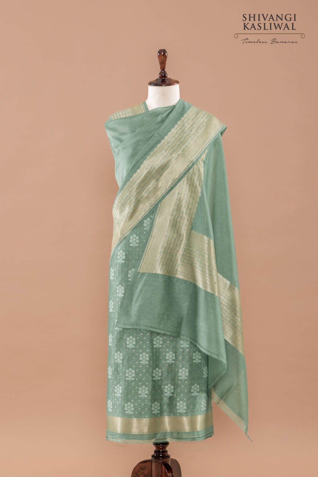 Sage Green Handwoven Banarasi Chanderi Suit Piece