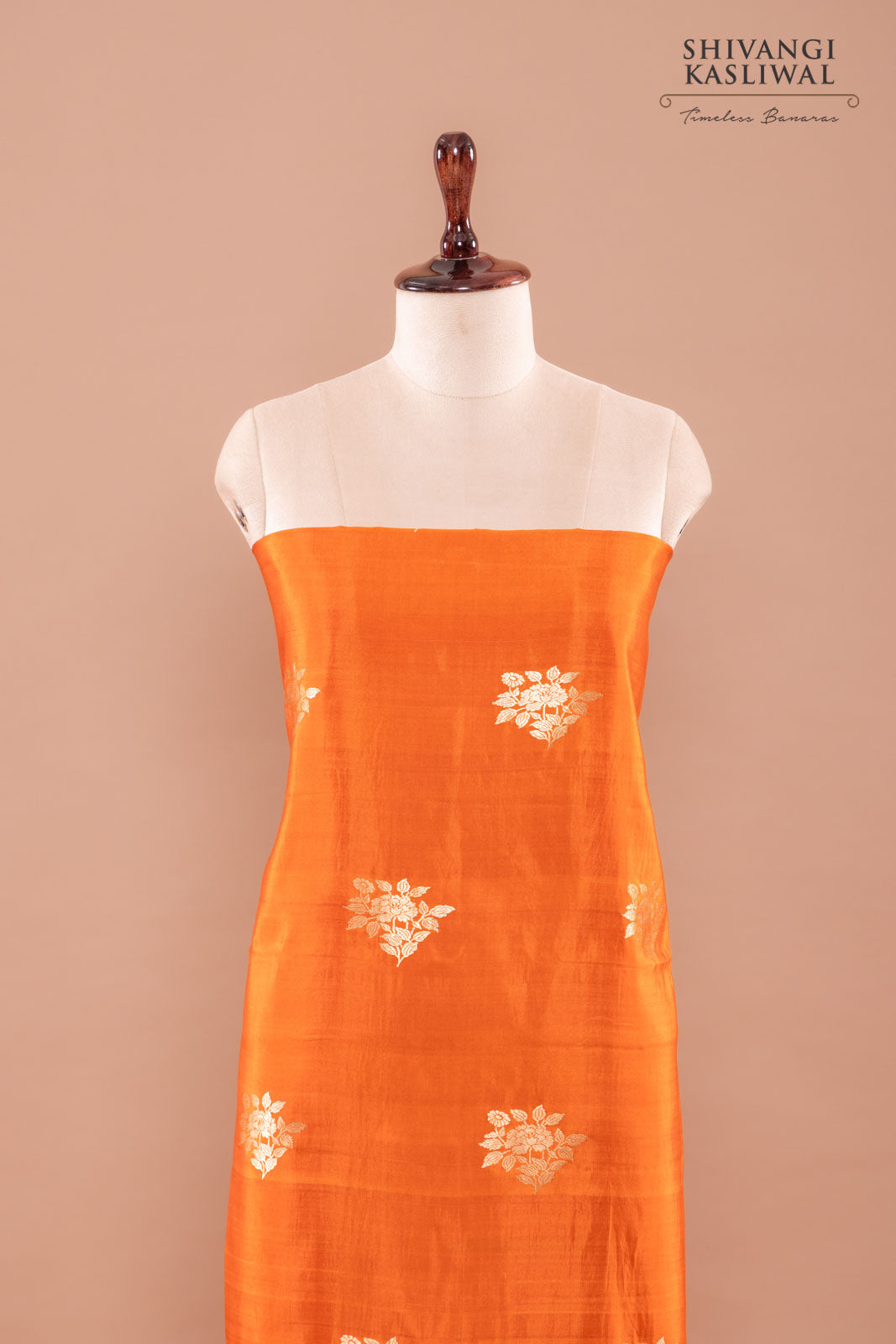 Orange Handwoven Banarasi Silk Suit Piece