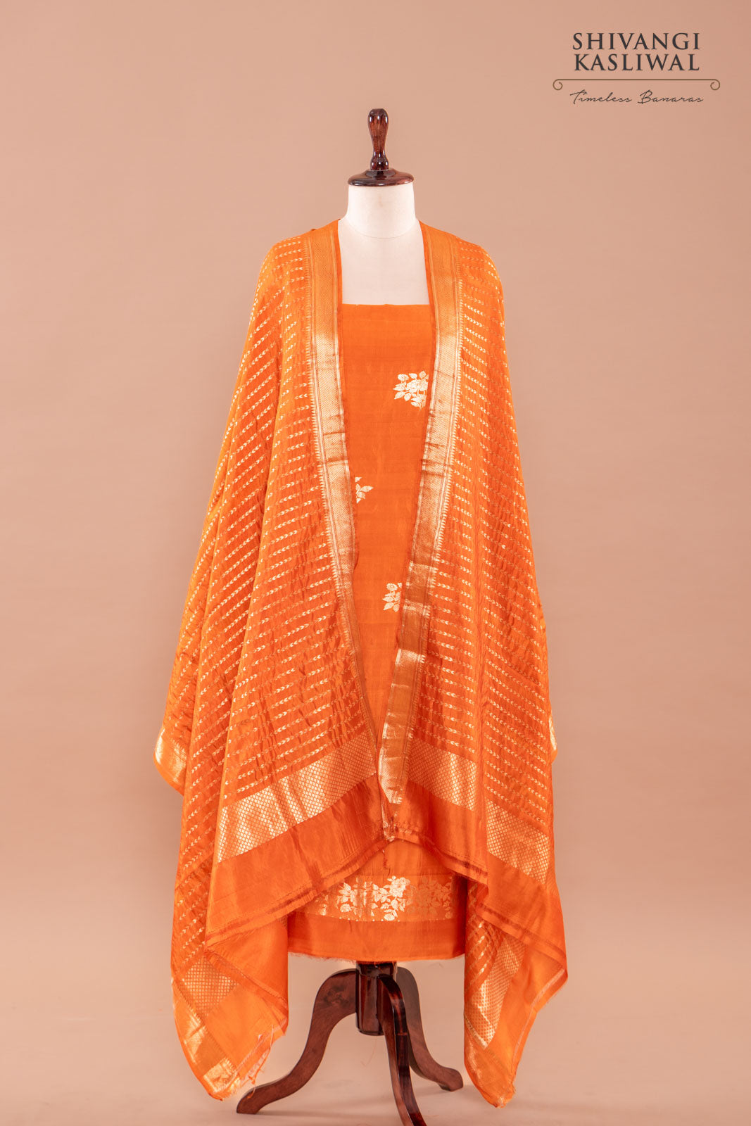 Orange Handwoven Banarasi Silk Suit Piece