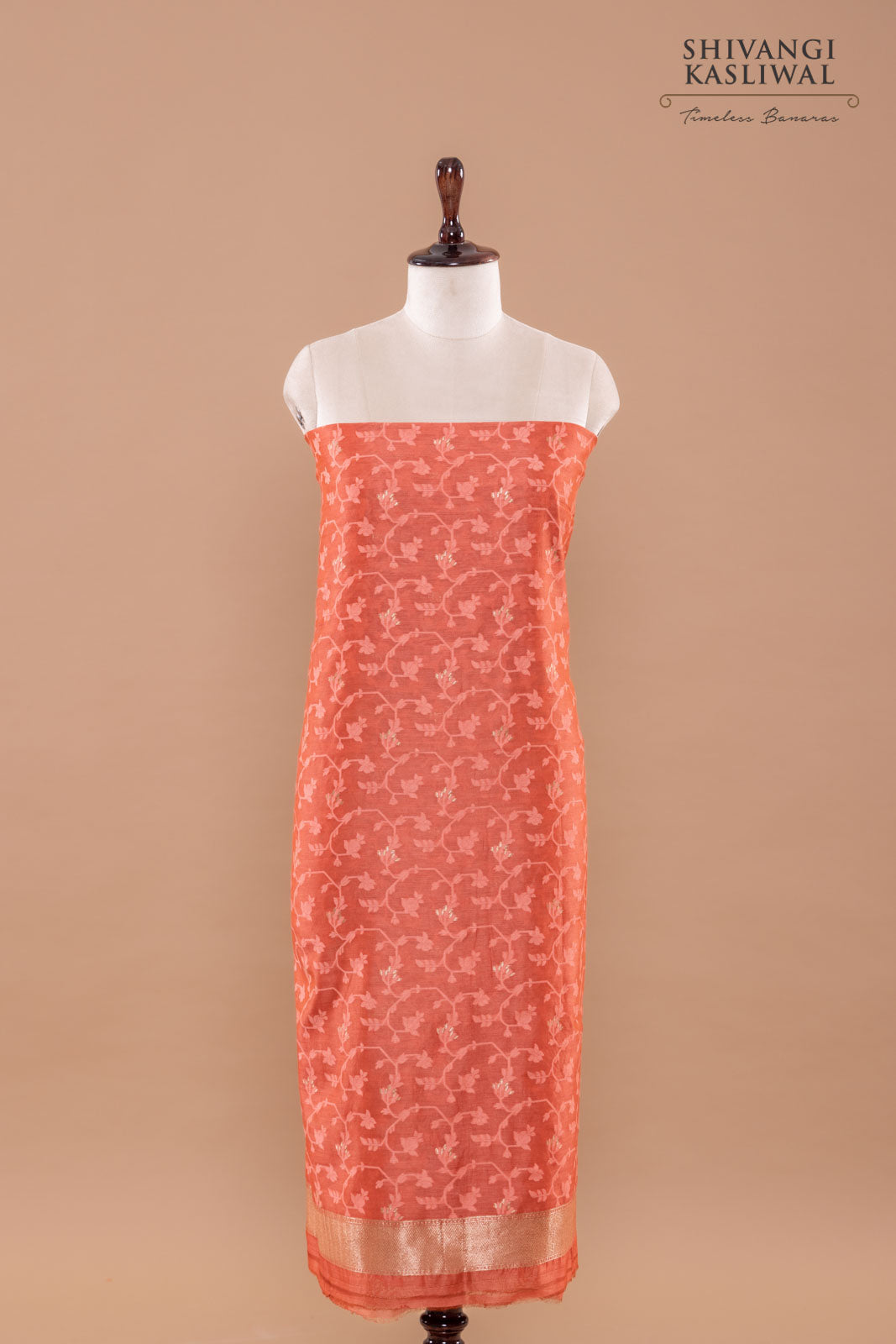 Terracotta Handwoven Banarasi Chanderi Suit Piece