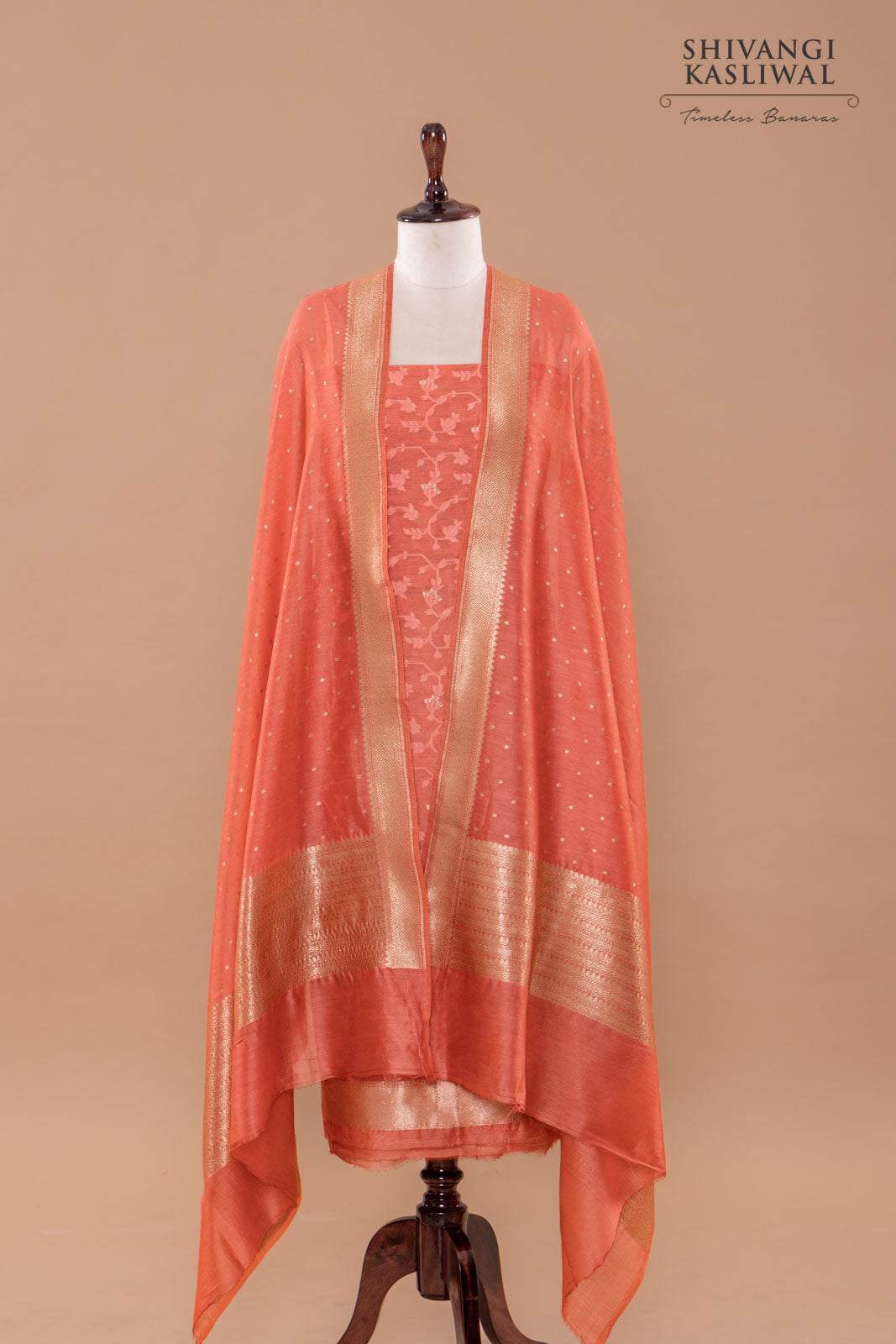 Terracotta Handwoven Banarasi Chanderi Suit Piece
