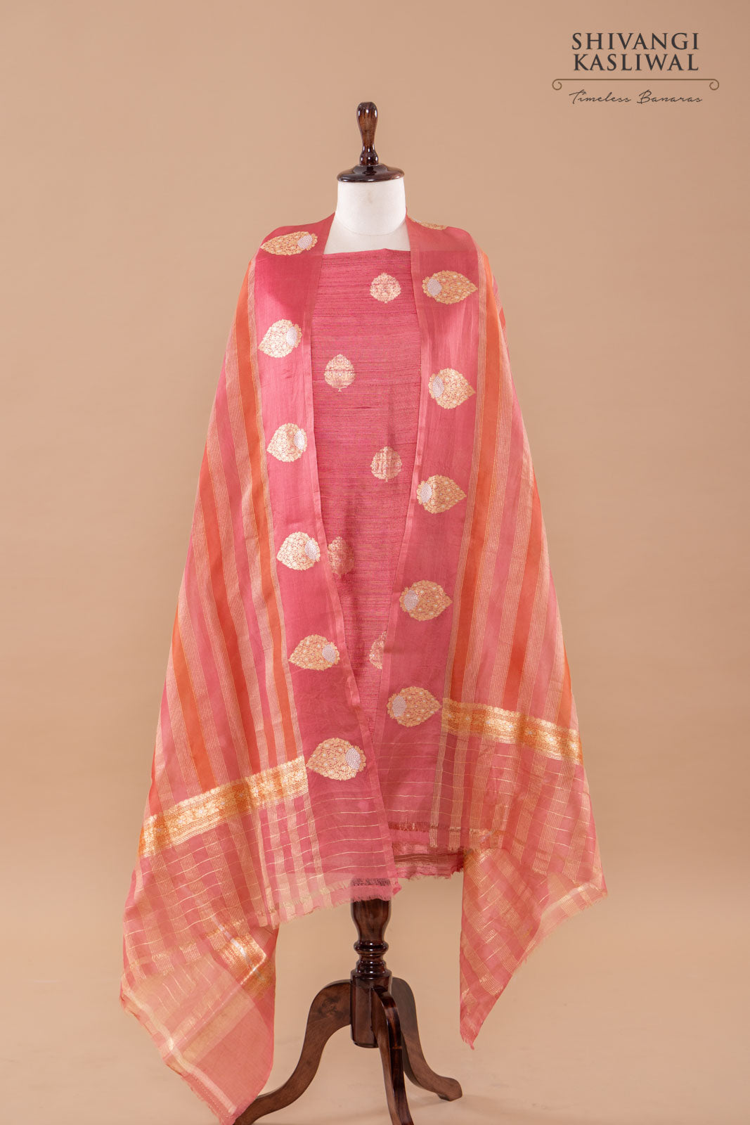 Pink Handwoven Banarasi Raw Silk Suit Piece