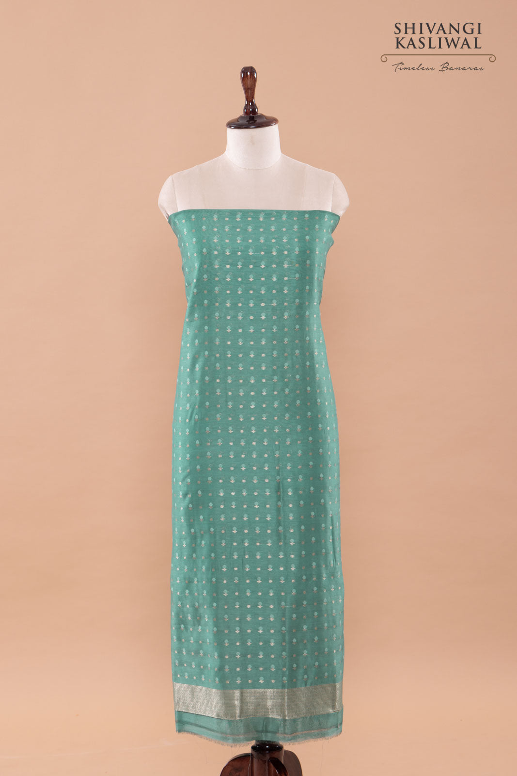 Teal Blue Handwoven Banarasi Chanderi Suit Piece