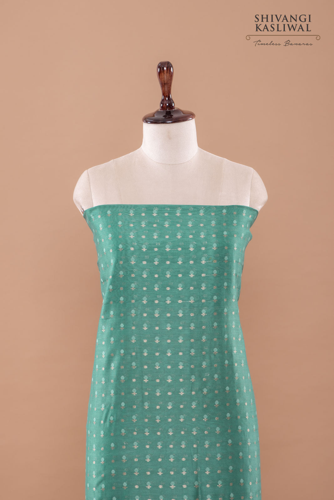 Teal Blue Handwoven Banarasi Chanderi Suit Piece