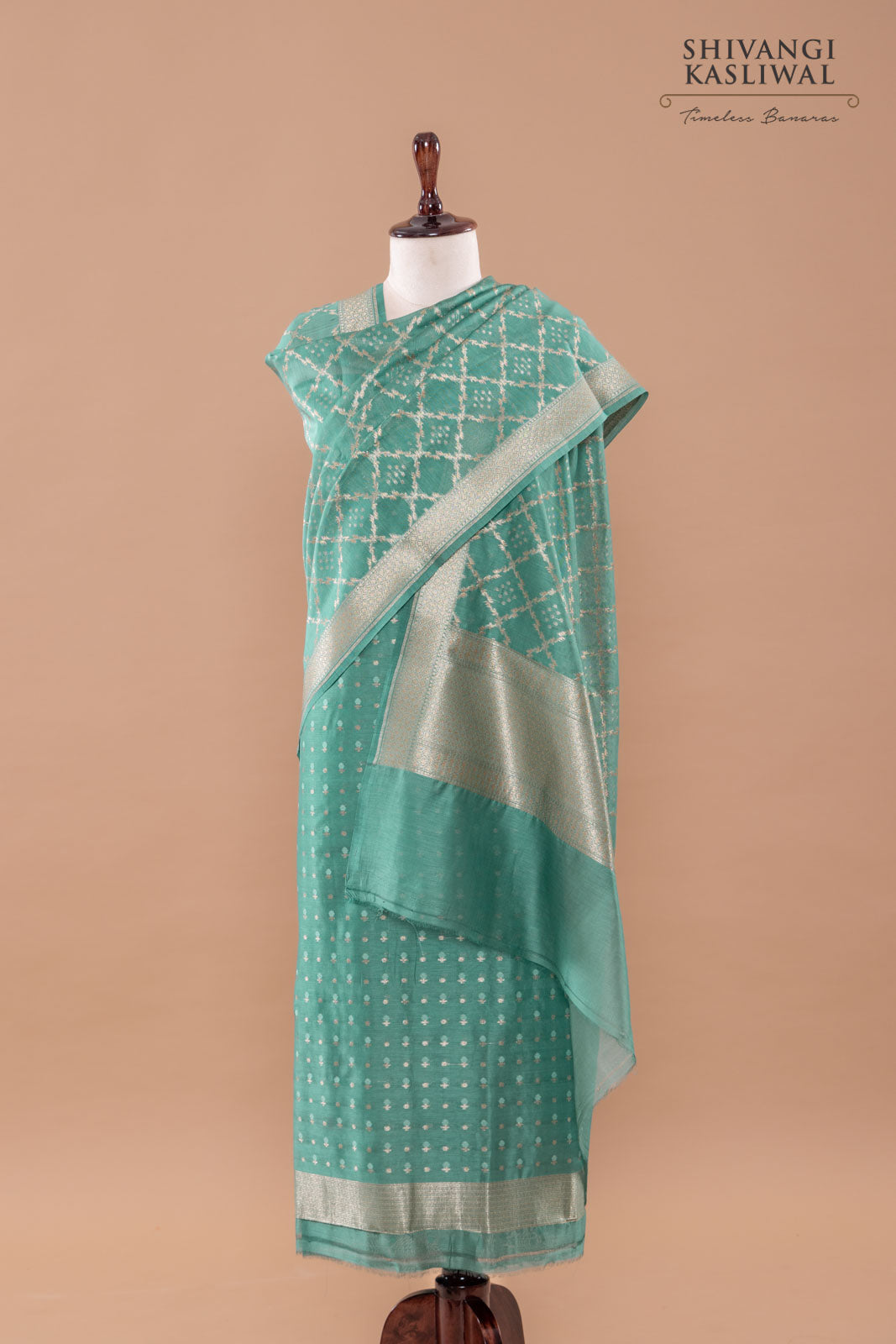 Teal Blue Handwoven Banarasi Chanderi Suit Piece