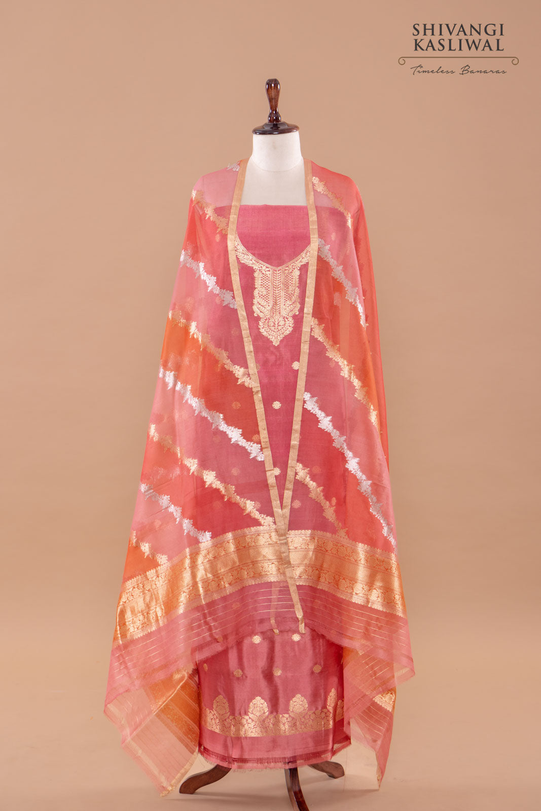 Dusty Pink Handwoven Banarasi Silk Suit Piece