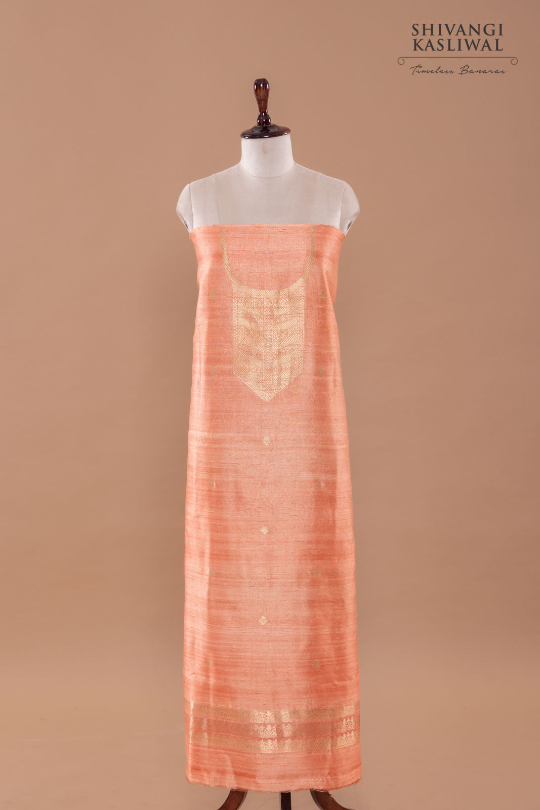 Peach Handwoven Banarasi Raw Silk Suit Piece