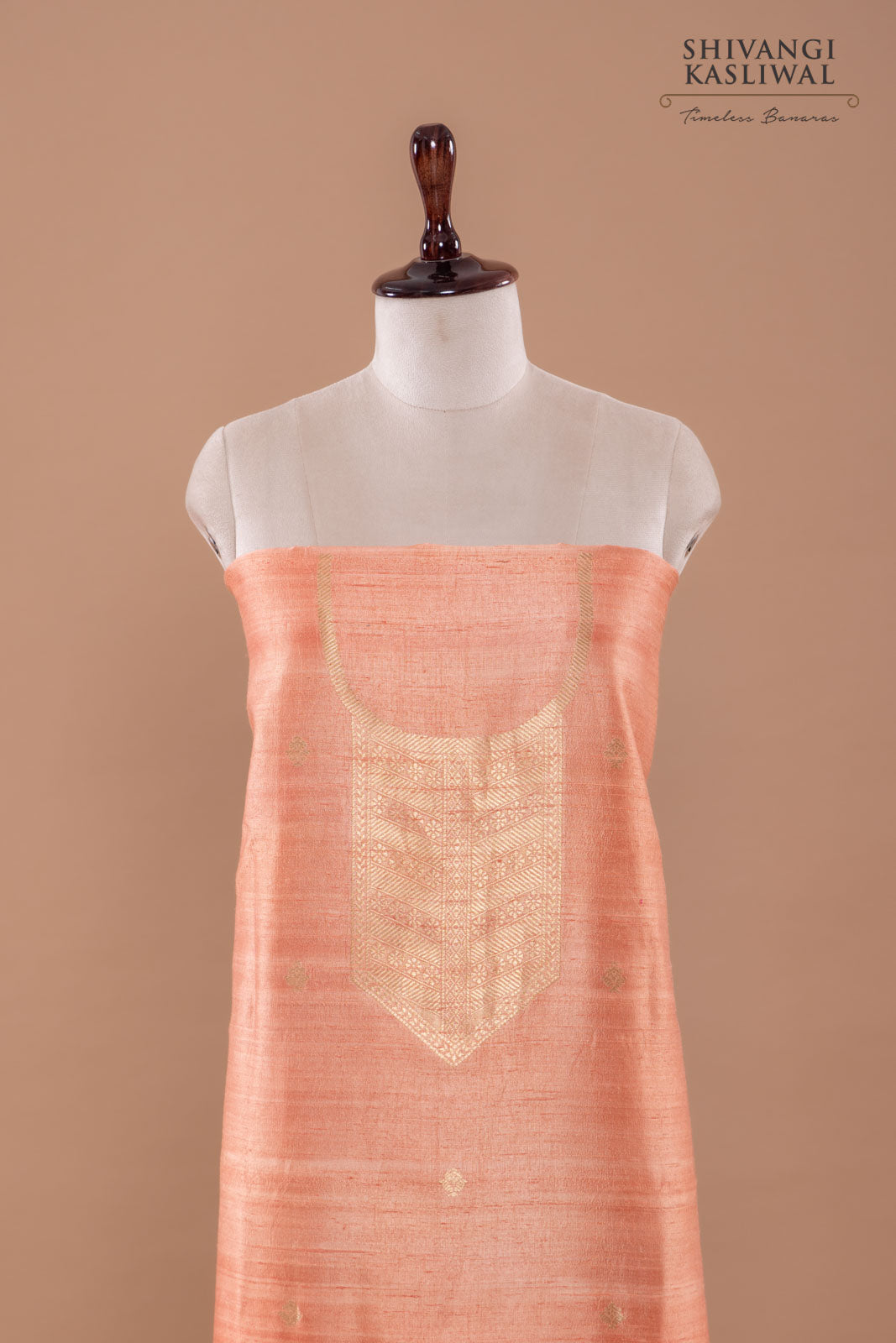Peach Handwoven Banarasi Raw Silk Suit Piece