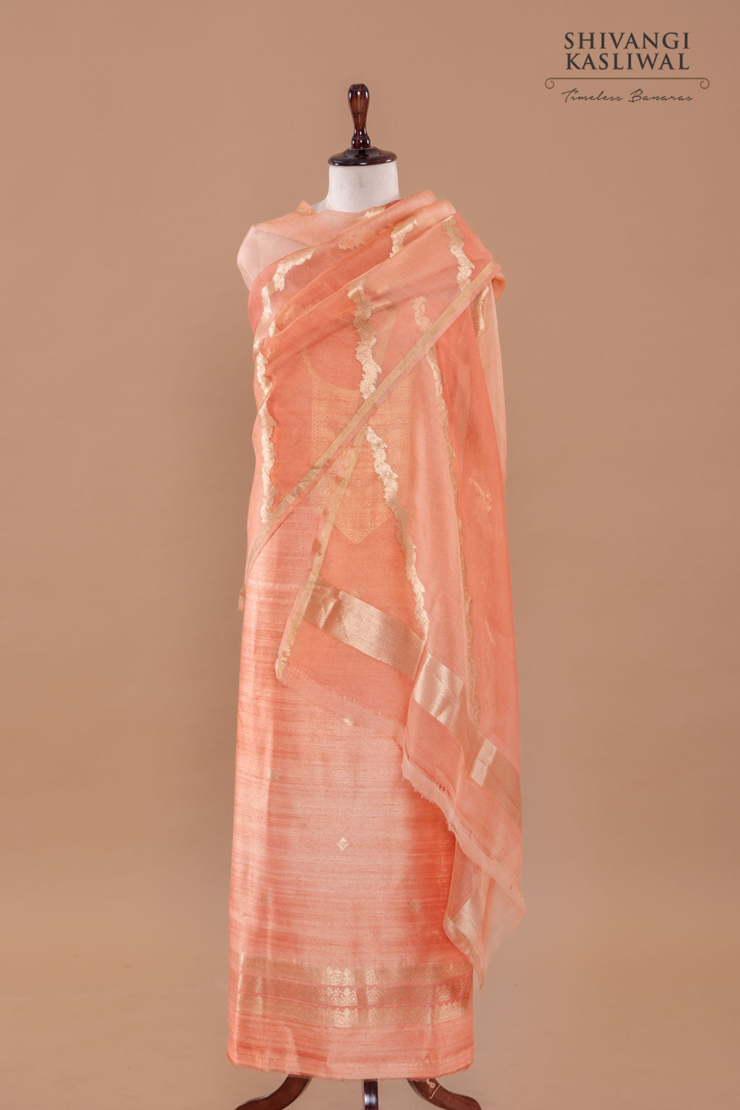 Peach Handwoven Banarasi Raw Silk Suit Piece