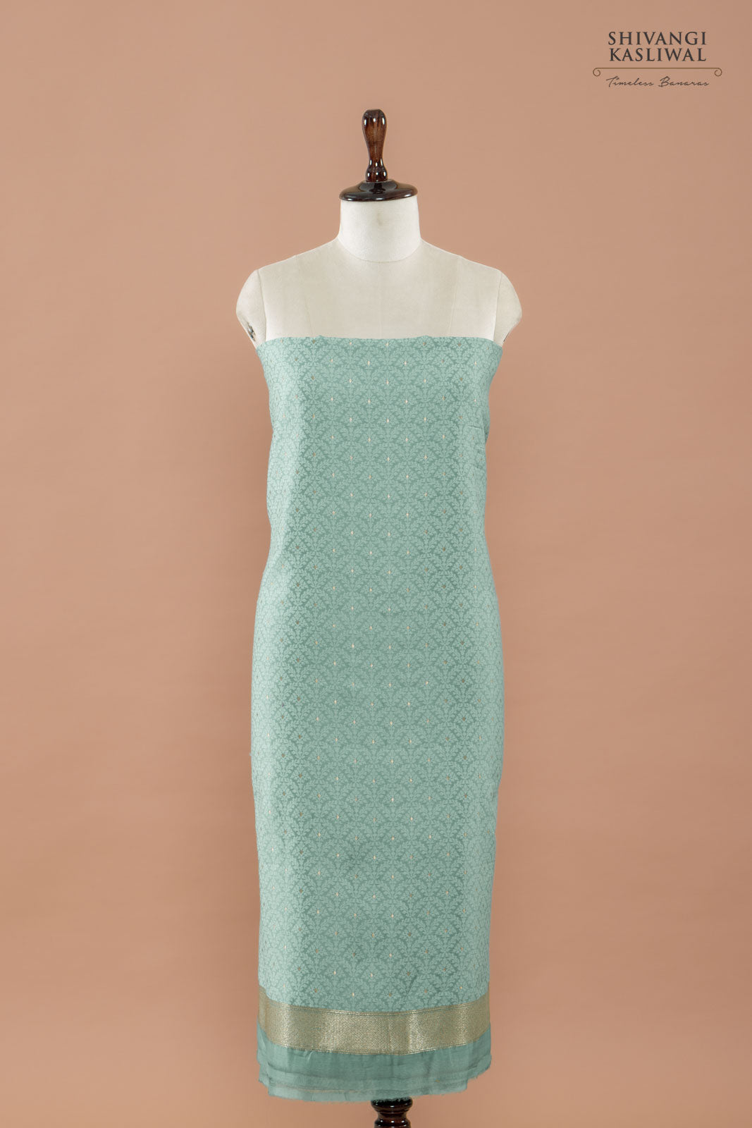 Teal Blue Handwoven Banarasi Chanderi Suit Piece