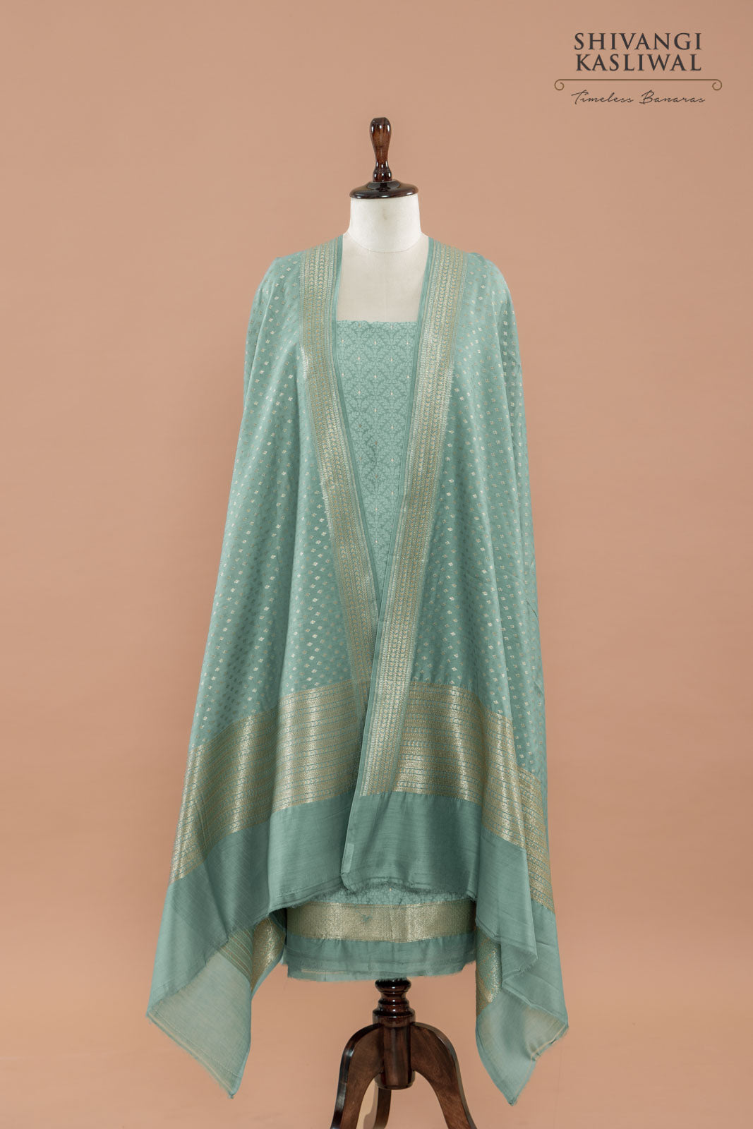 Teal Blue Handwoven Banarasi Chanderi Suit Piece
