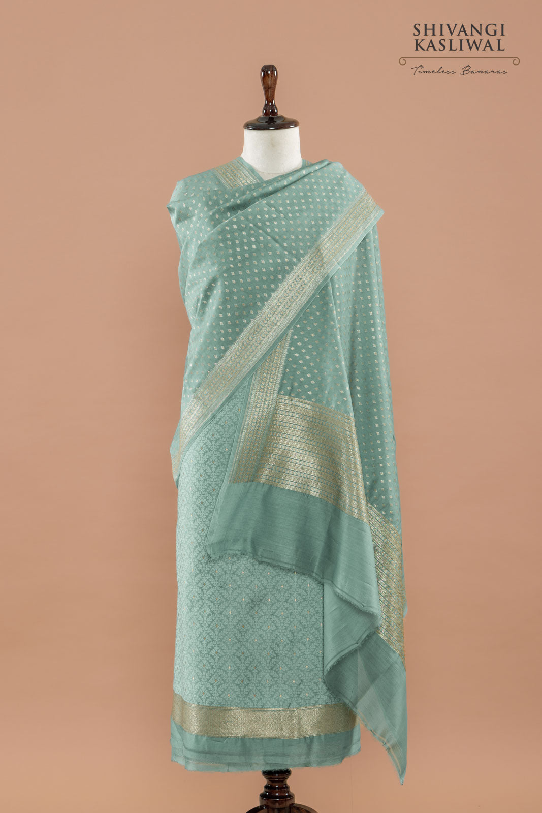 Teal Blue Handwoven Banarasi Chanderi Suit Piece