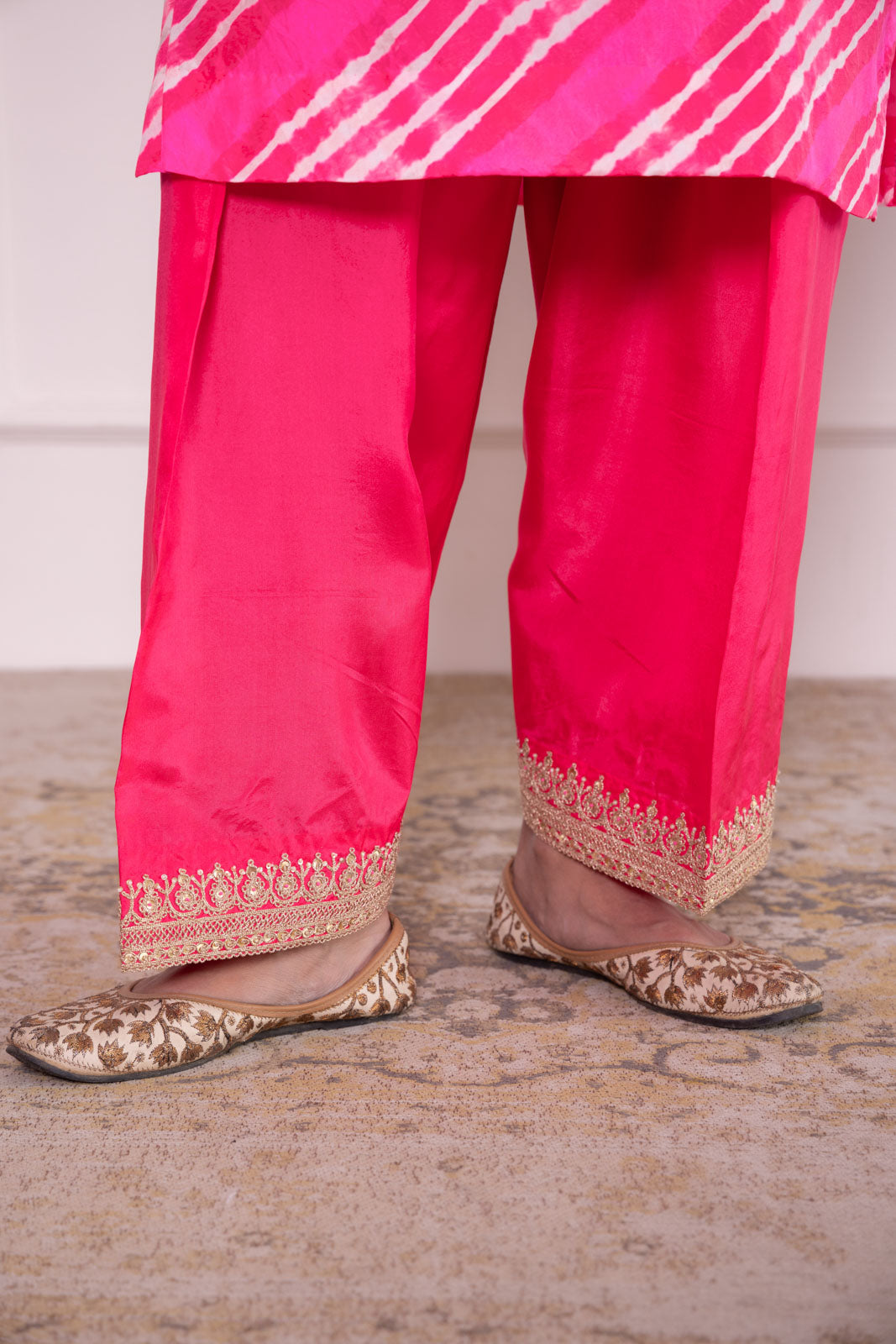 Pink Leheriya Habutai Silk Kurta Set