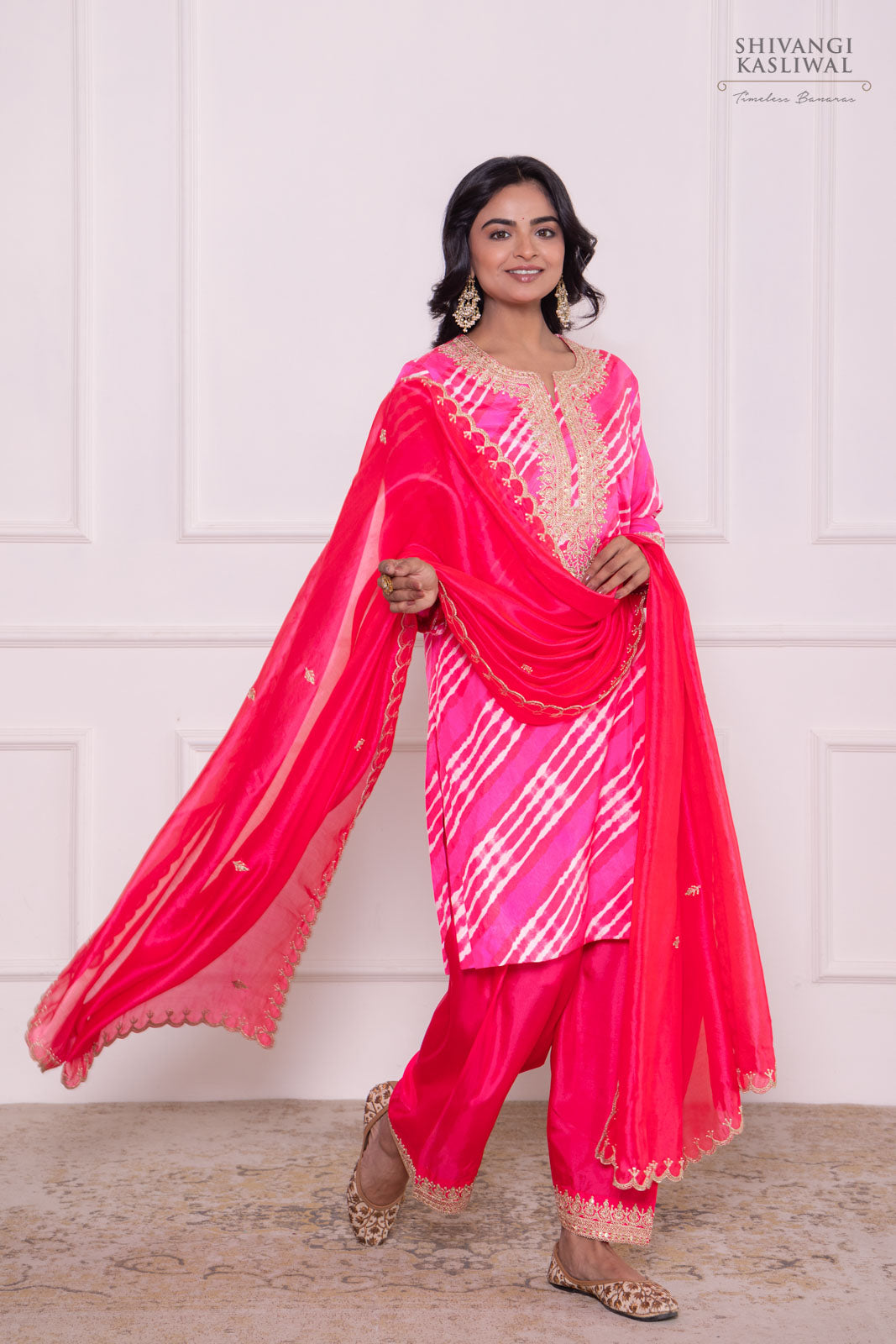 Pink Leheriya Habutai Silk Kurta Set