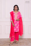 Pink Leheriya Habutai Silk Kurta Set