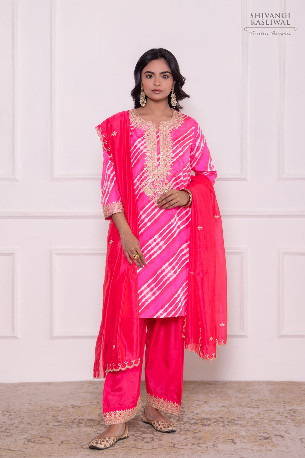 Pink Leheriya Habutai Silk Kurta Set