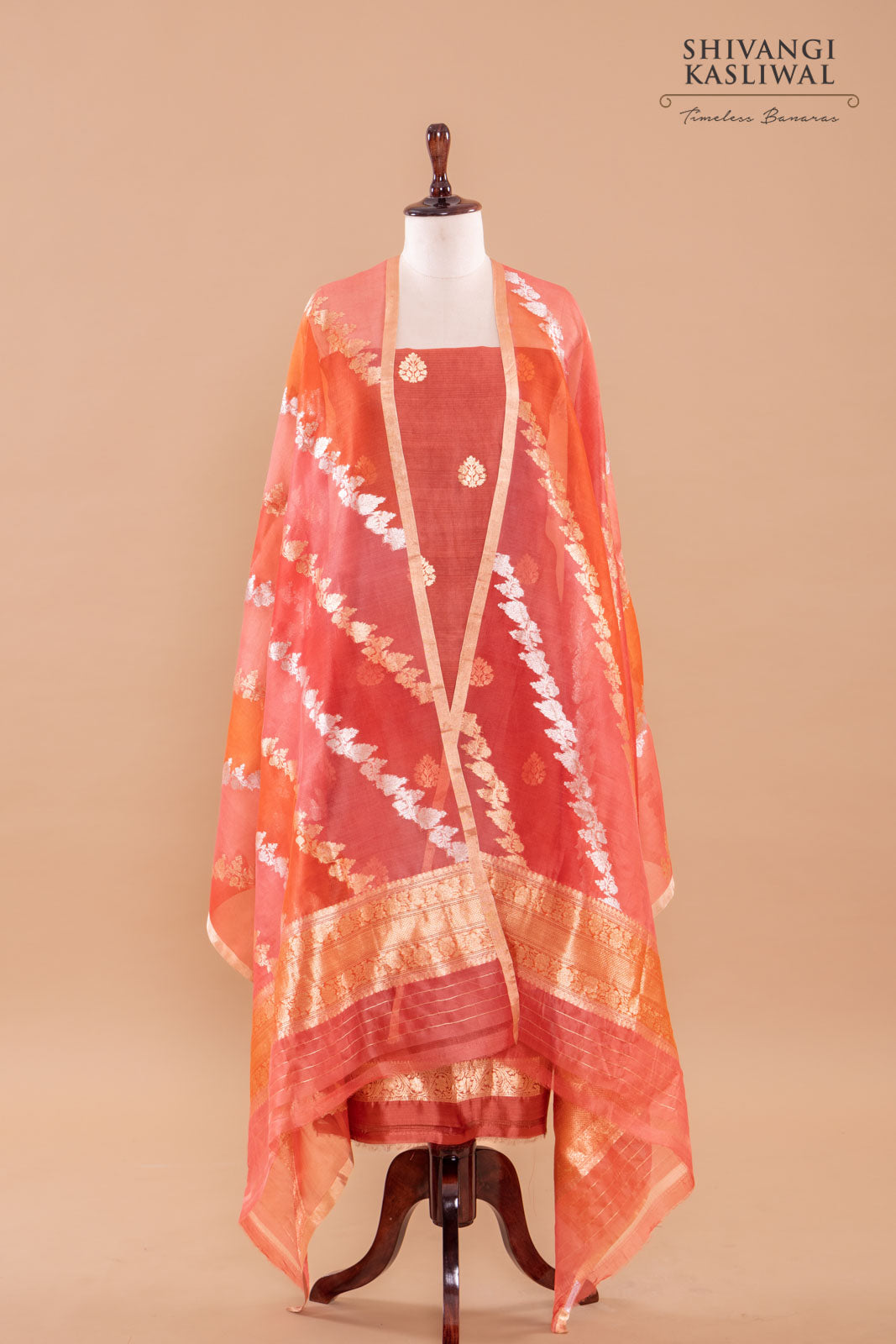 Dusty Pink Handwoven Banarasi Silk Suit Piece