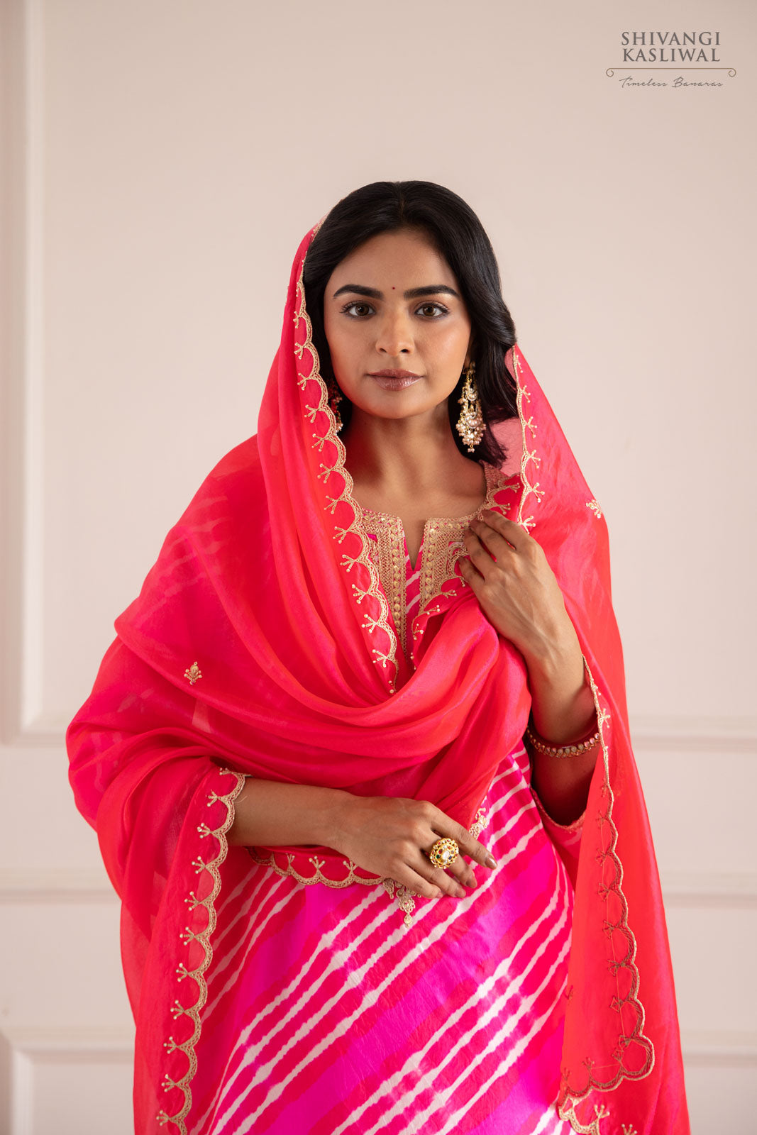 Pink Leheriya Habutai Silk Kurta Set