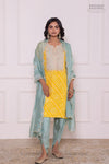 Yellow Leheriya Habutai Silk Kurta Set