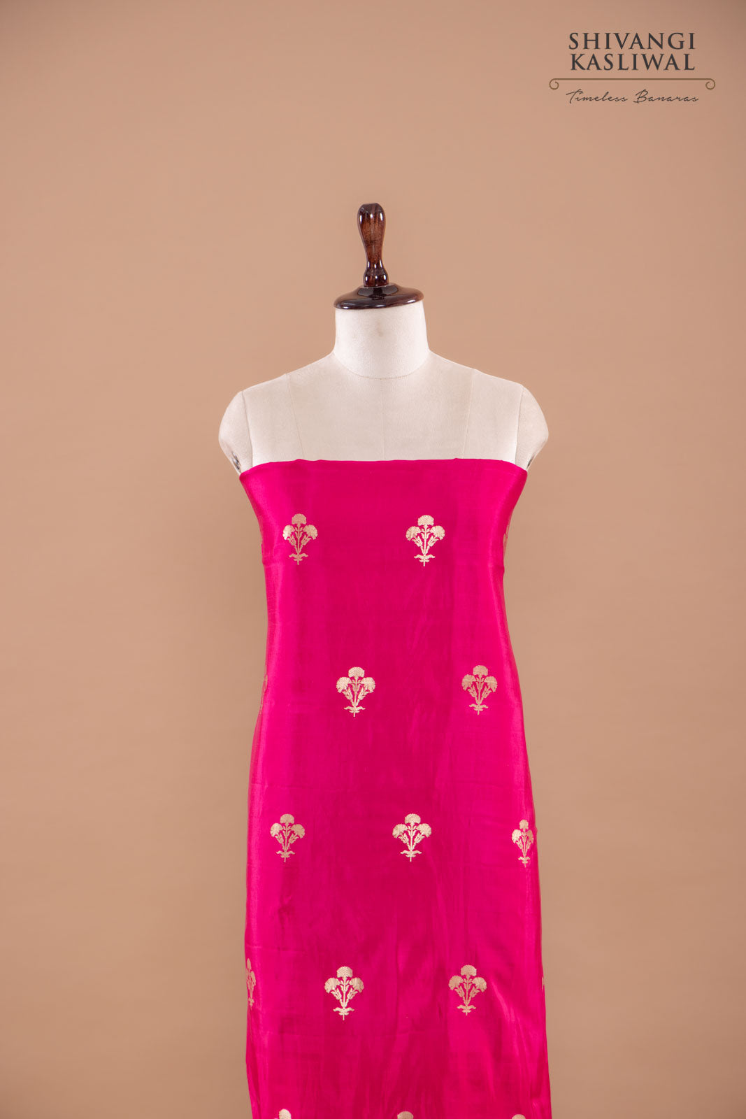 Fuchsia Pink Handwoven Banarasi Silk Suit Piece