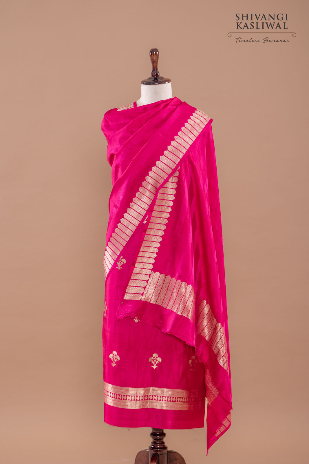 Fuchsia Pink Handwoven Banarasi Silk Suit Piece