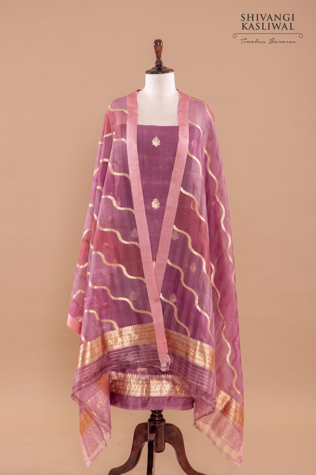 Onion Pink Handwoven Banarasi Silk Suit Piece