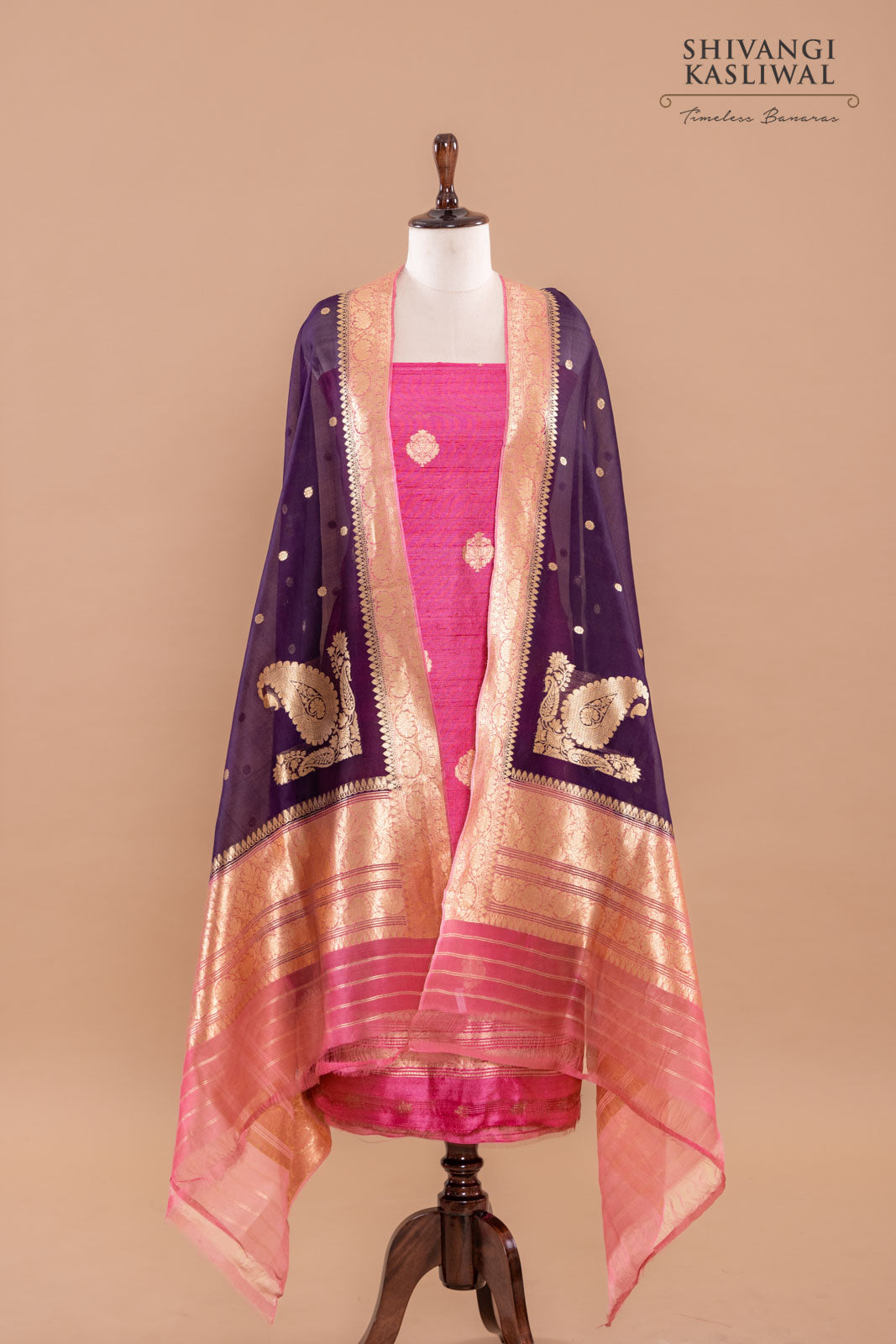 Pink Handwoven Banarasi Raw Silk Suit Piece