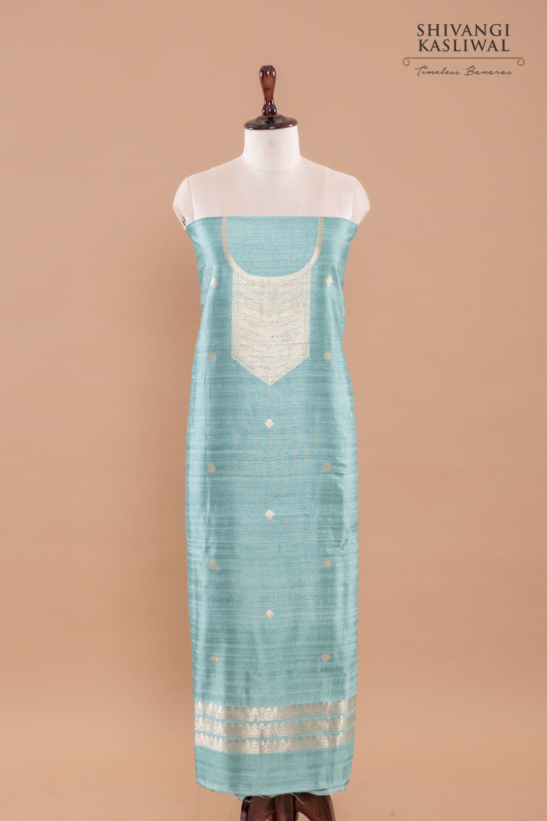 Powder Blue Handwoven Banarasi Raw Silk Suit Piece