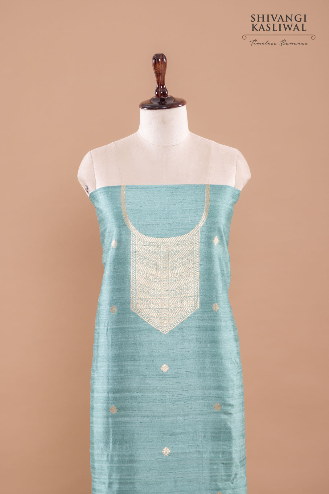 Powder Blue Handwoven Banarasi Raw Silk Suit Piece