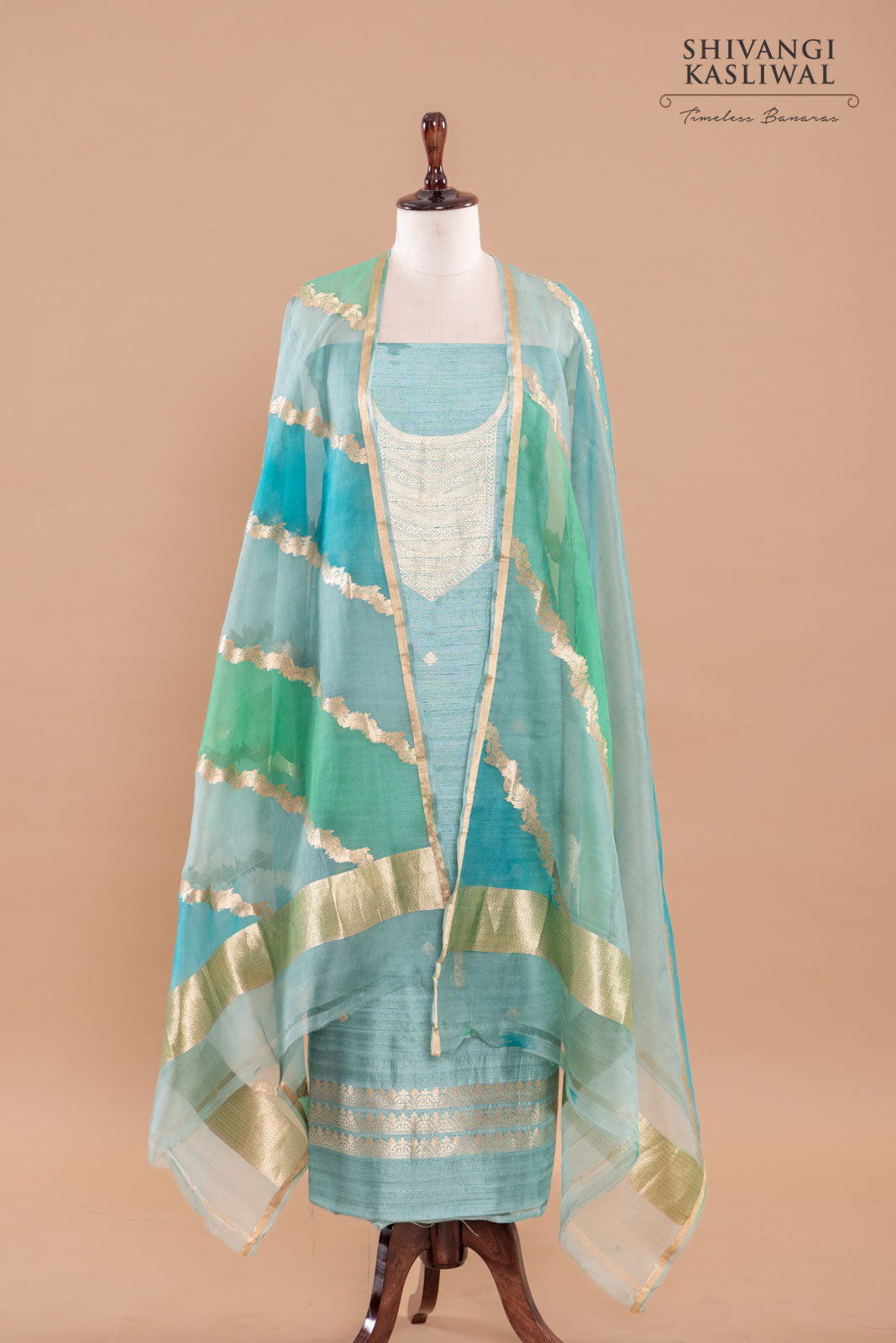 Powder Blue Handwoven Banarasi Raw Silk Suit Piece