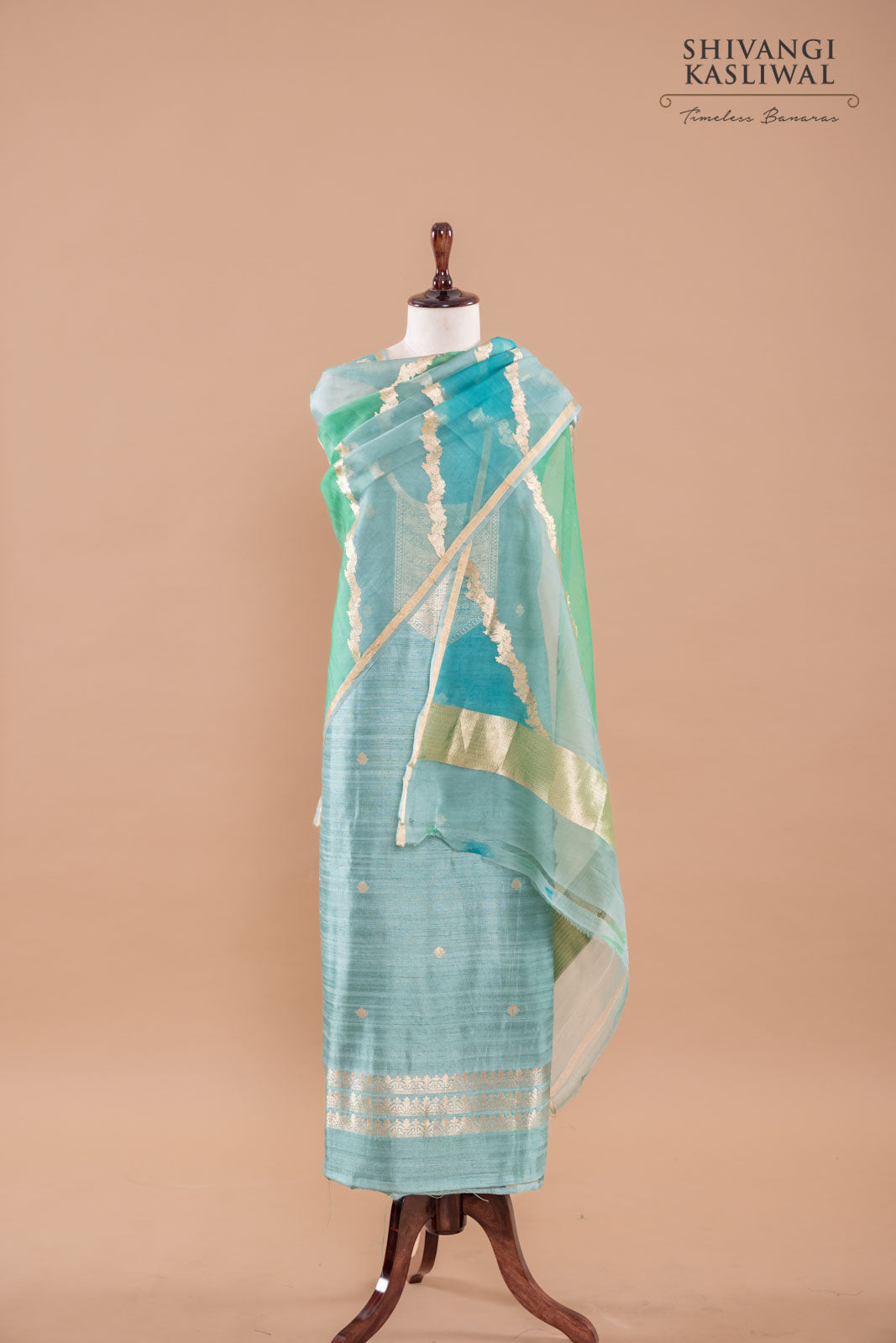 Powder Blue Handwoven Banarasi Raw Silk Suit Piece