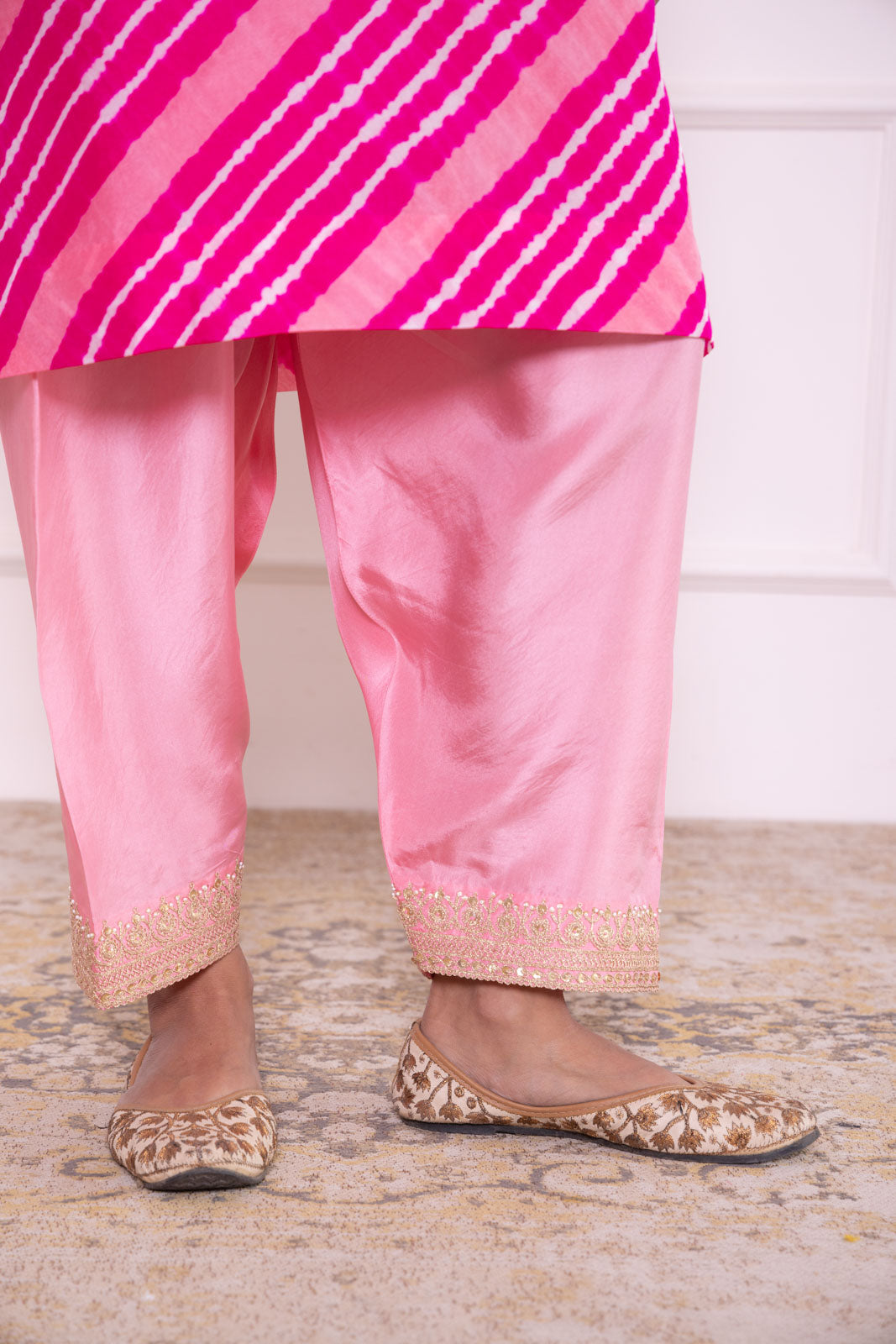 Pink Leheriya Habutai Silk Kurta Set