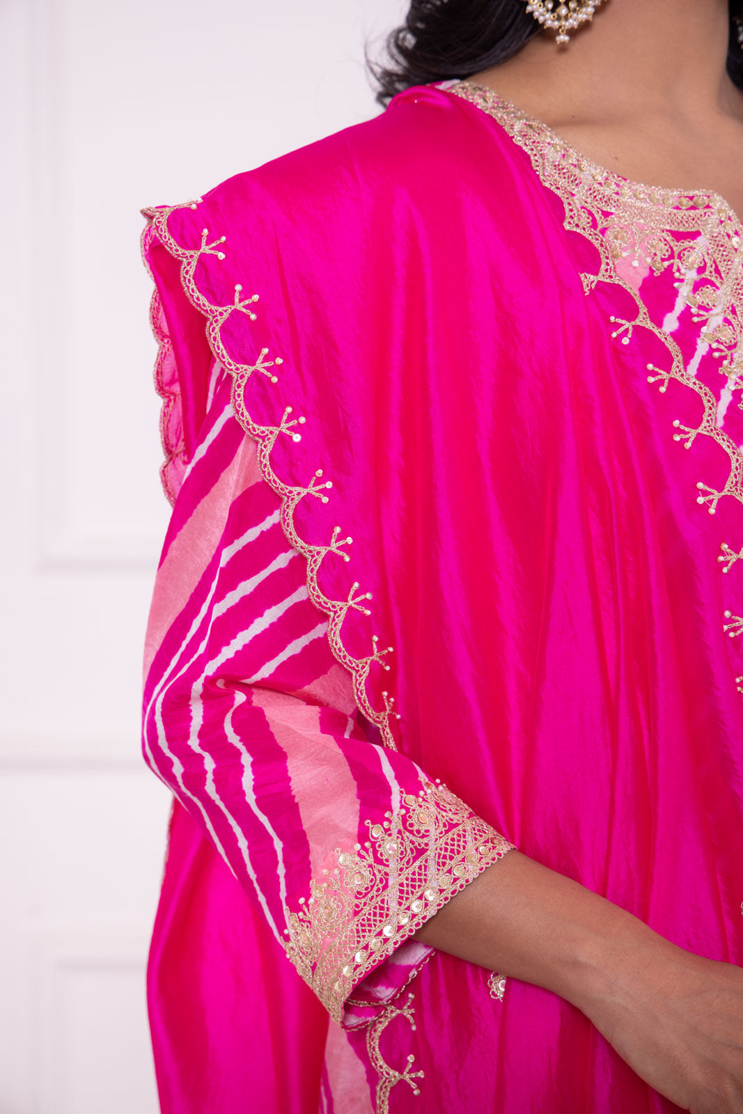 Pink Leheriya Habutai Silk Kurta Set