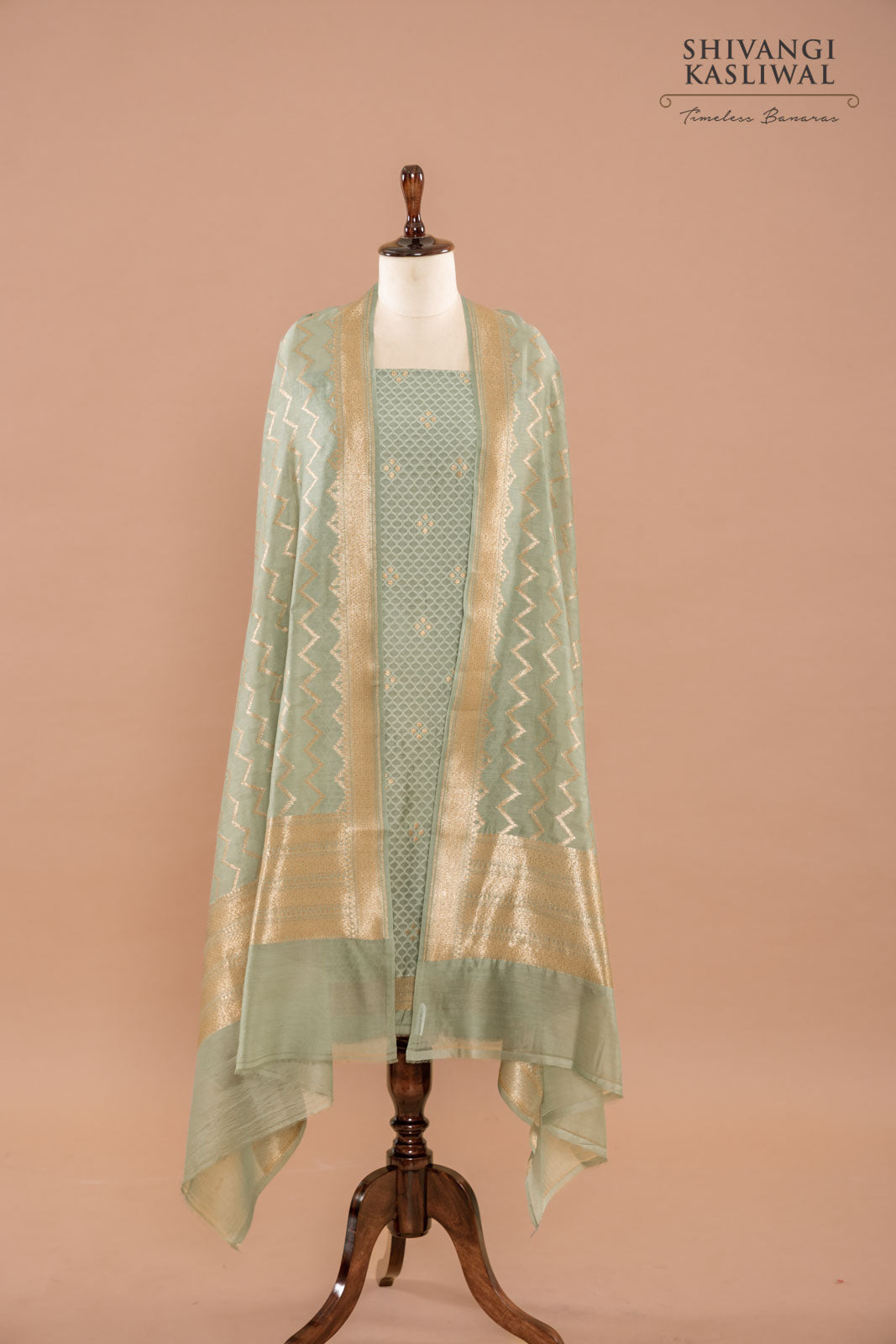 Powder Blue Handwoven Banarasi Chanderi Suit Piece