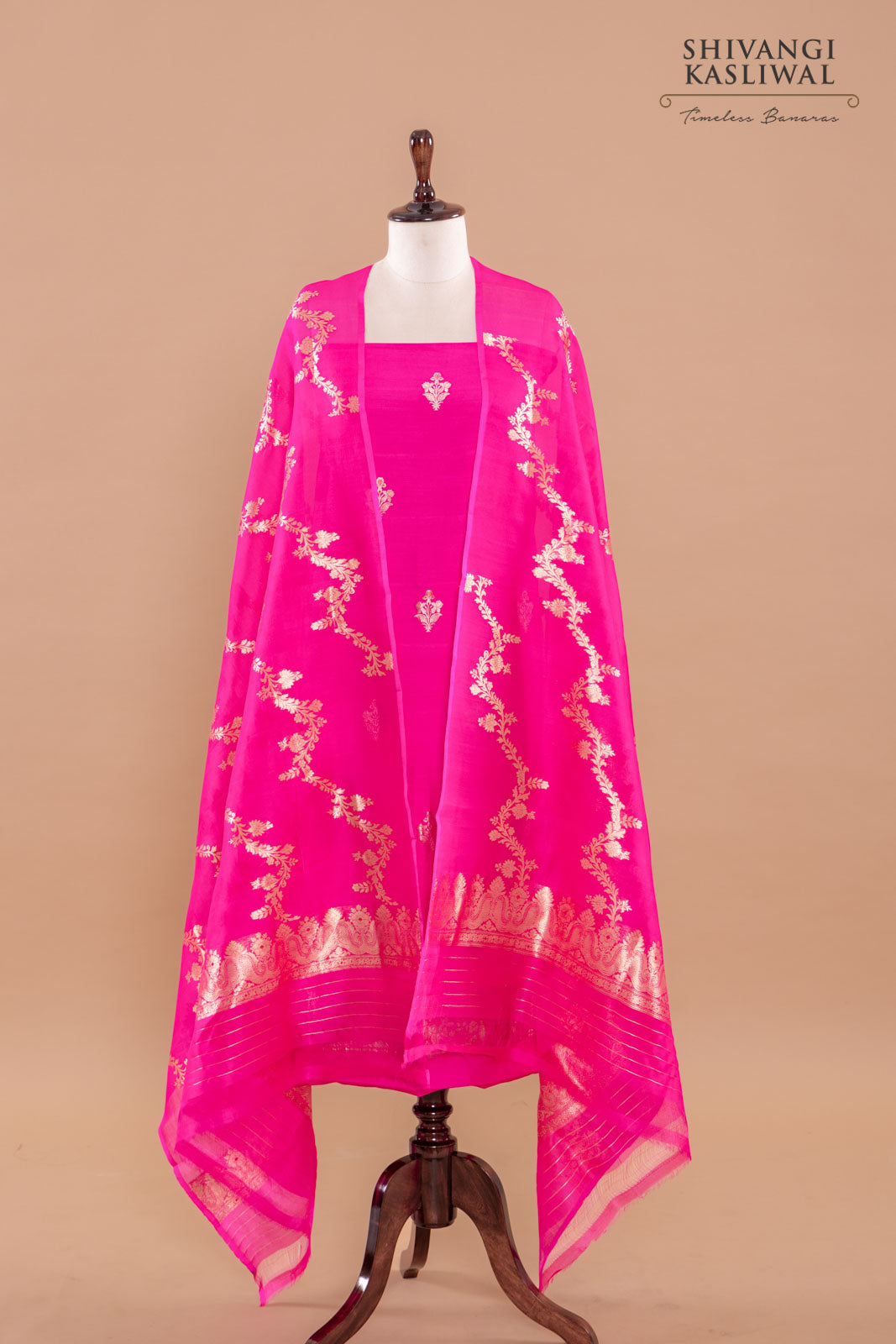 Rani Pink Handwoven Banarasi Silk Suit Piece
