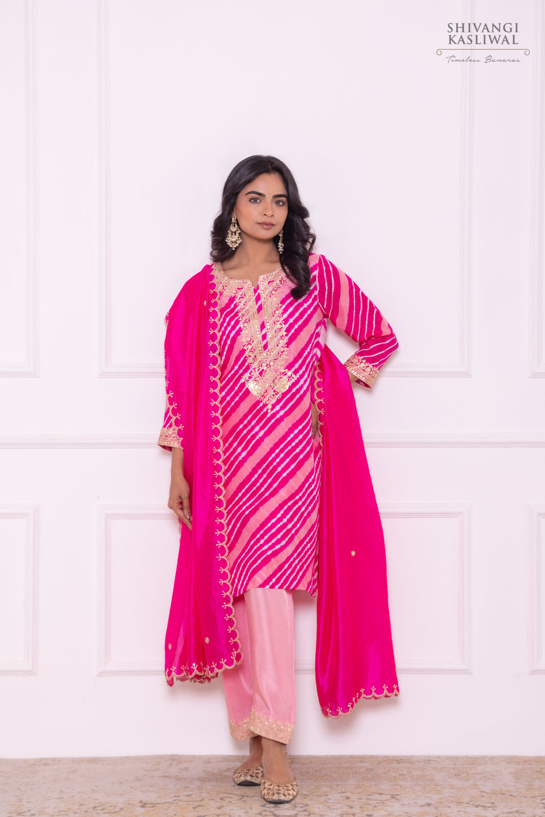 Pink Leheriya Habutai Silk Kurta Set