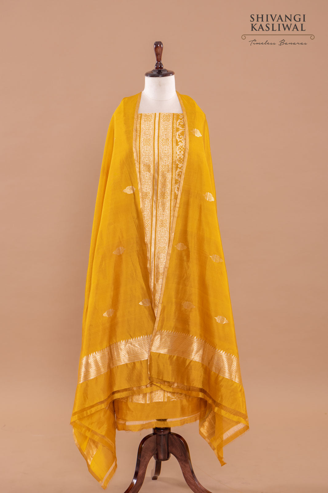Mustard Yellow Handwoven Banarasi Silk Suit Piece