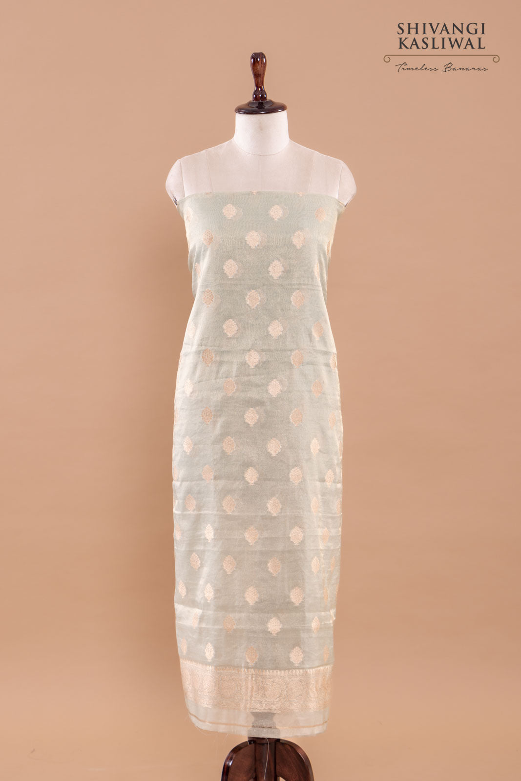 Powder Blue Handwoven Banarasi Chanderi Tissue Suit Piece