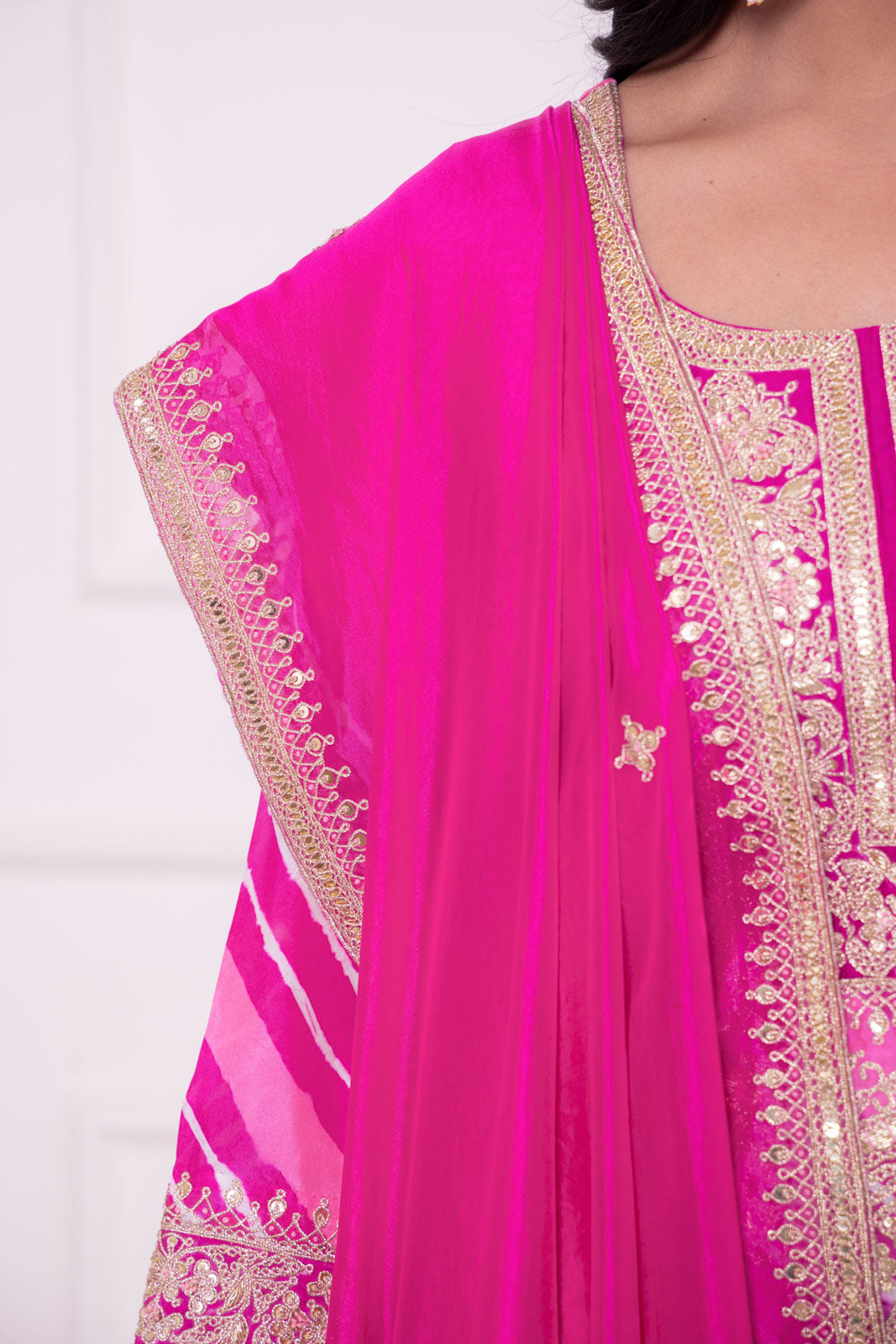 Magenta Pink Leheriya Habutai Silk Kurta Set